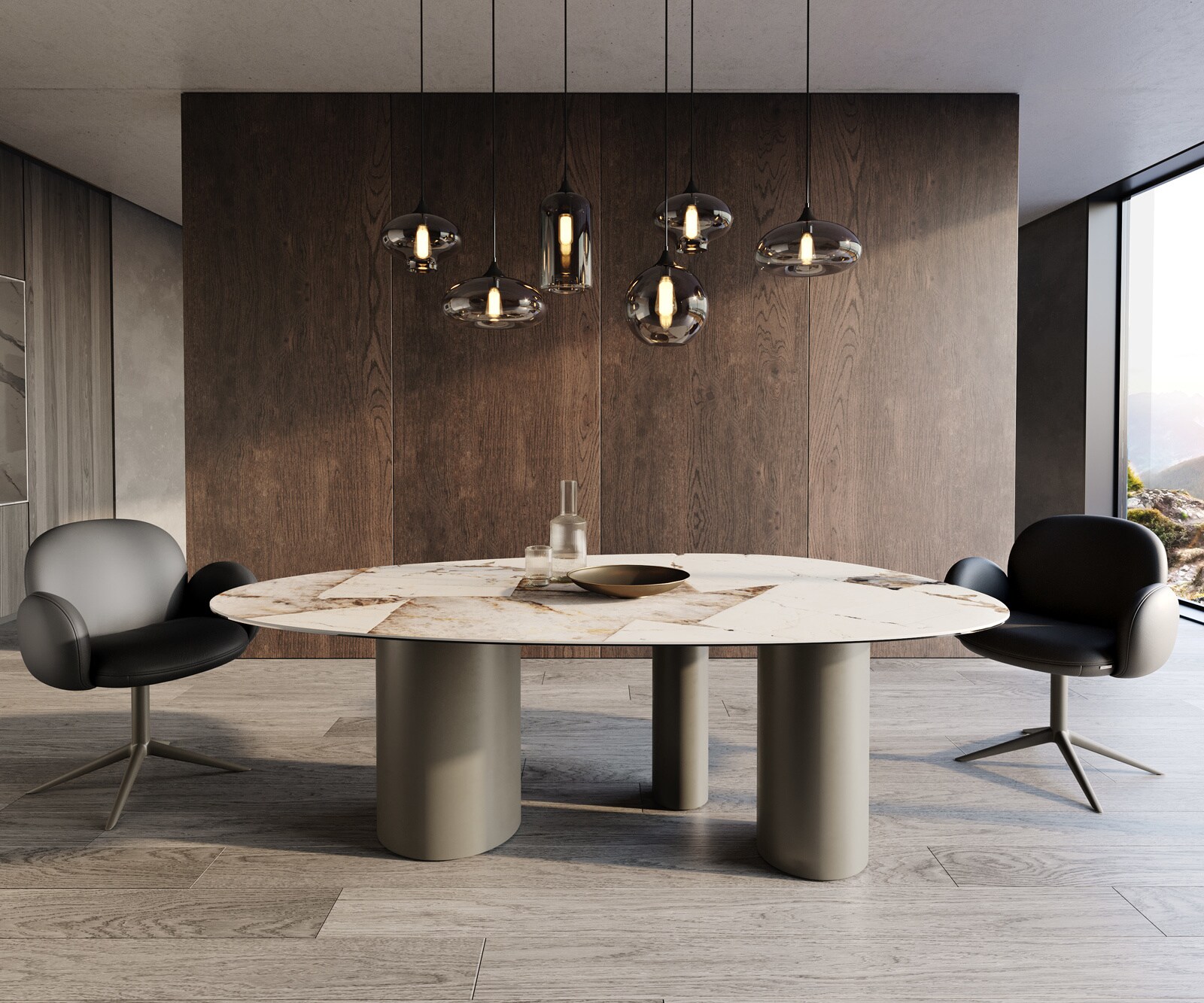 Eettafel Edge Oval 220x120 keramiek  Iris FMG Patagonia Lappato Troa metaal effectafwerking Titan 2