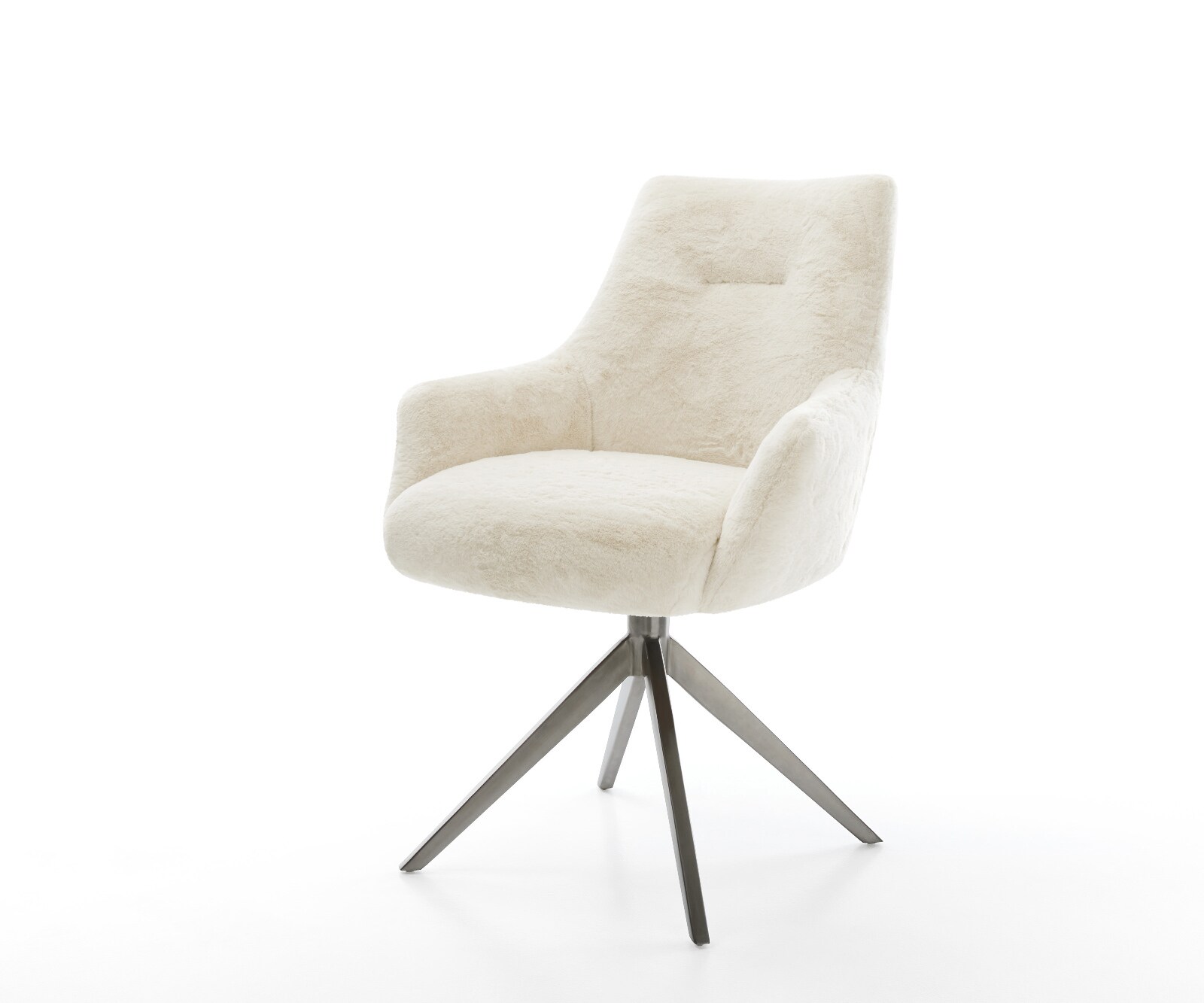 Draaistoel Alja-Flex met armleuning pluchen crème-wit kruisframe breed grafiet 360° draaibaar rocker-functie pocketveer kern