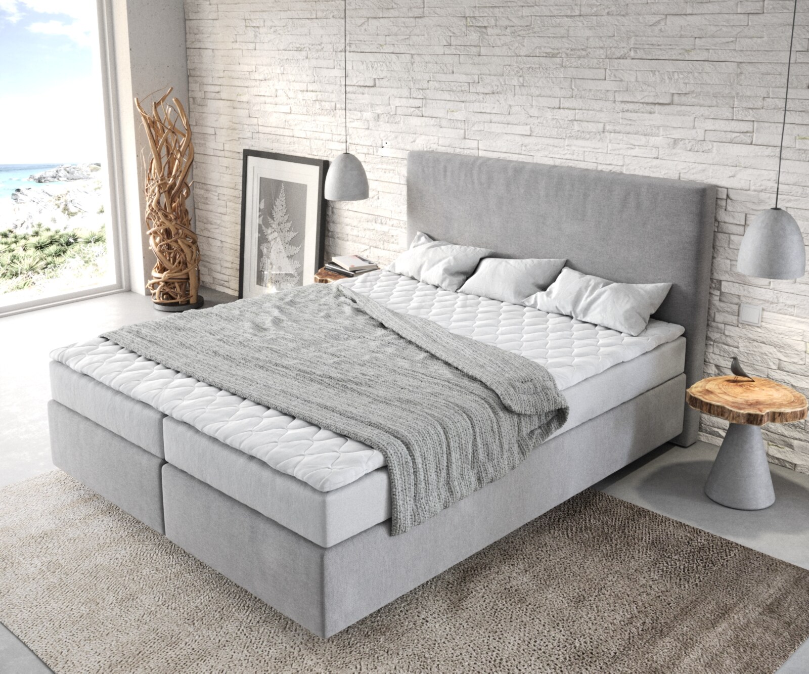 Boxspringbed Dream-Well 160x200 cm grijs microvezel stof 3