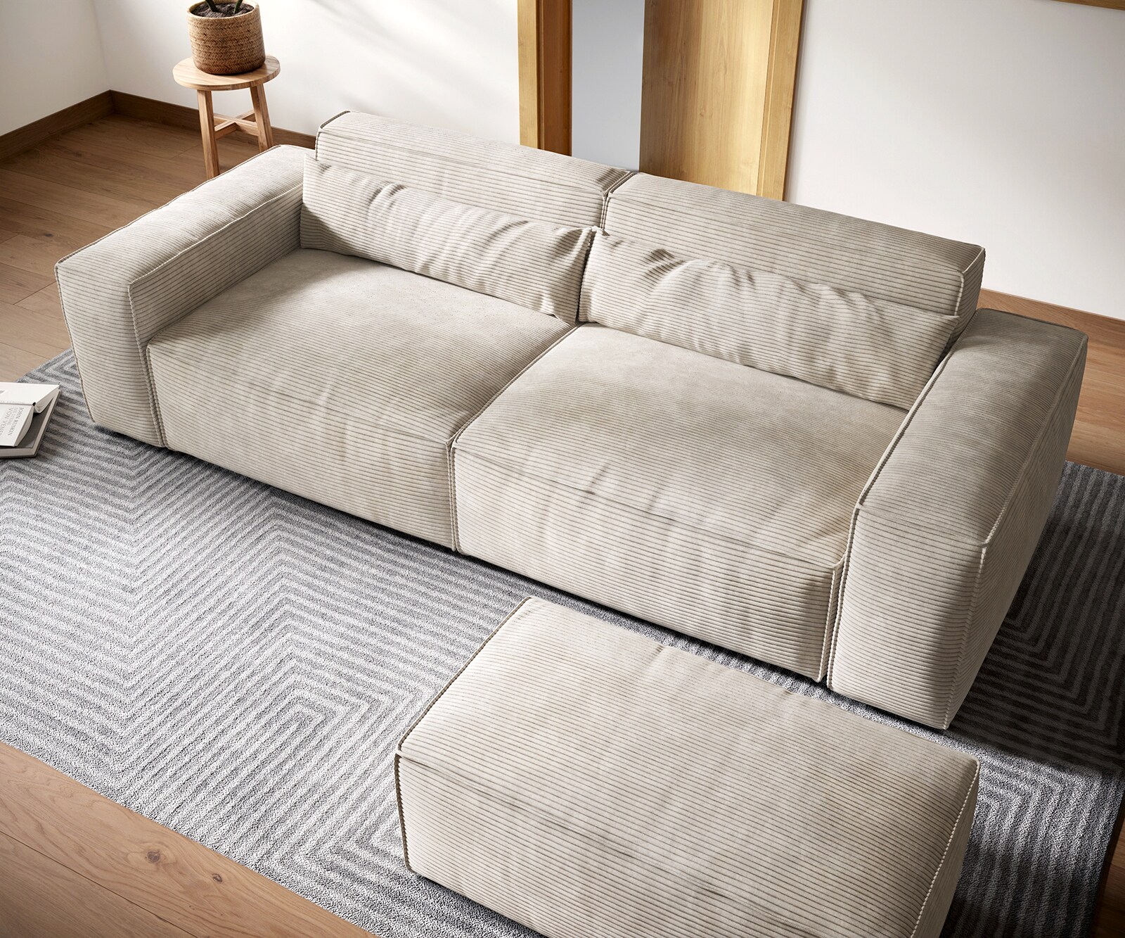 Grote bank Sirpio XL 270x130 cm koorduroy beige met kruk 3