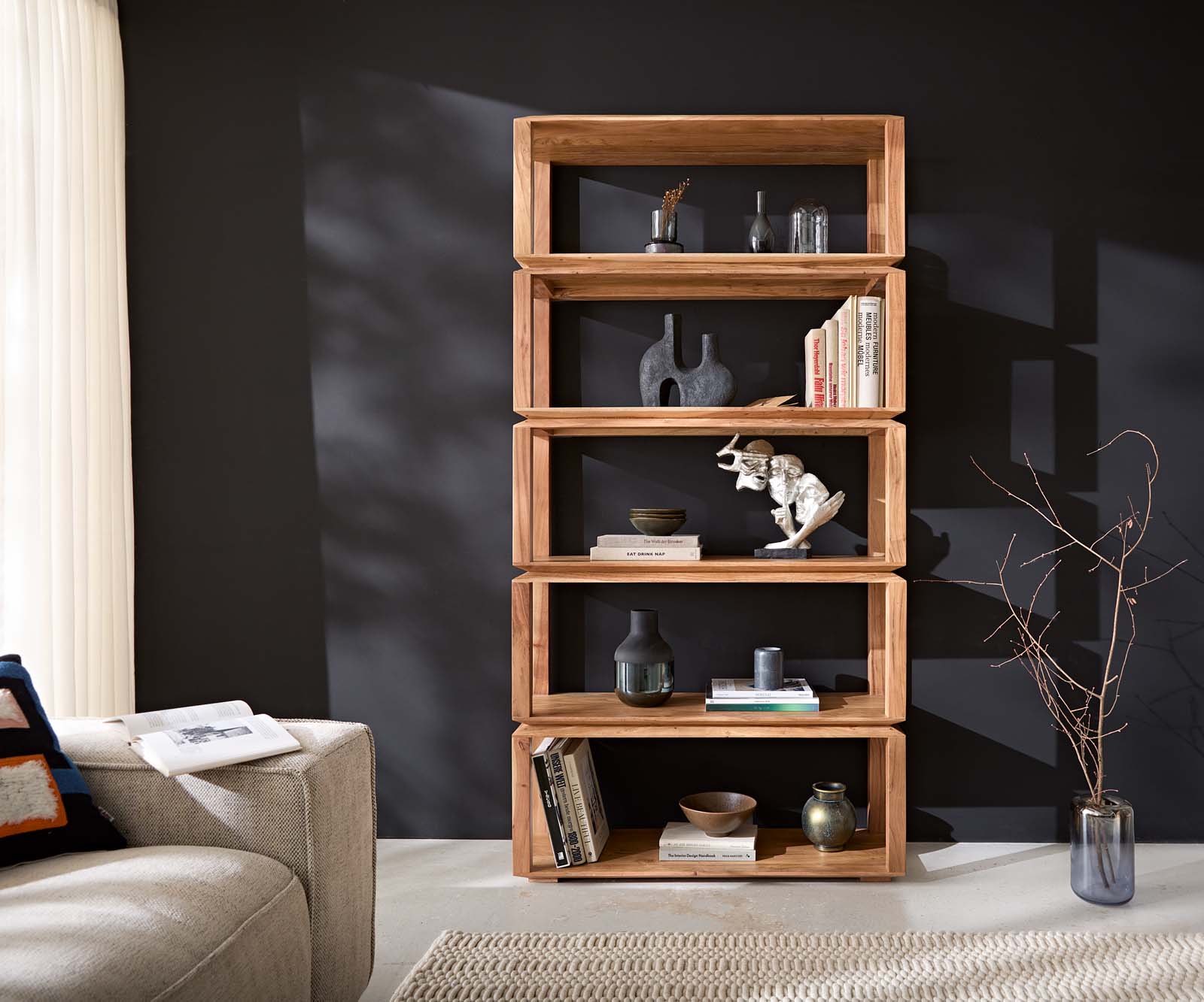 Staande-kast Sakura 100x200 cm Acacia Natuur 5 vakken 1 Staande-kast Sakura 100x200 cm Acacia Natuur 5 vakken 1