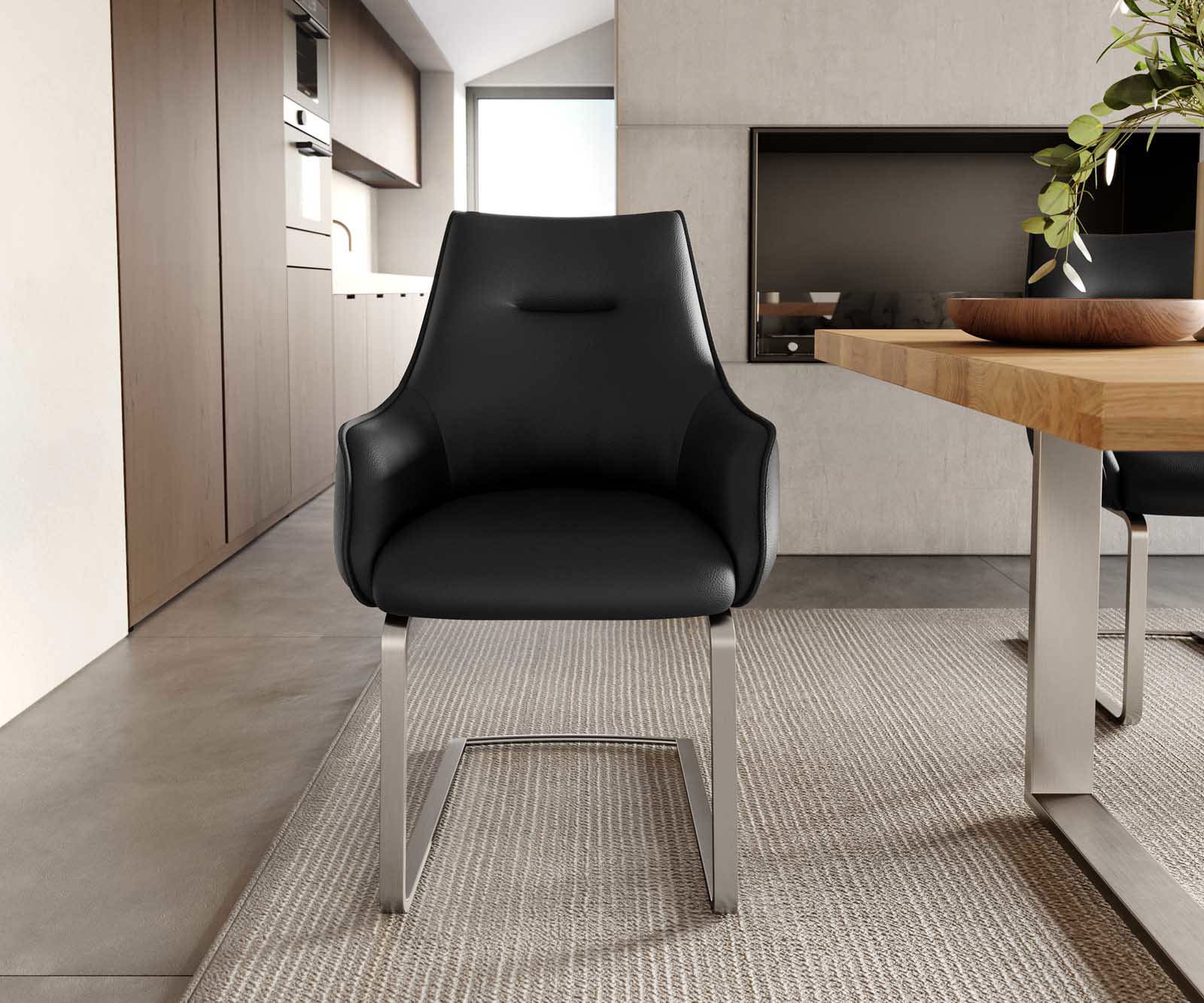 Sledemodel Alja-Flex met armleuning echt leer zwart sledemodel vlak roestvrij staal pocketveer kern 1 Sledemodel Alja-Flex met armleuning echt leer zwart sledemodel vlak roestvrij staal pocketveer kern 1