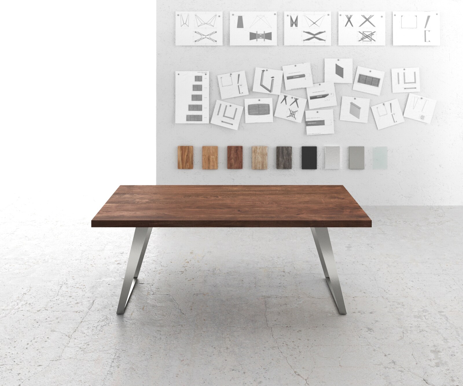 Eettafel Edge 200x100 XL acacia bruin roestvrijstaal schuin 1 Eettafel Edge 200x100 XL acacia bruin roestvrijstaal schuin 1