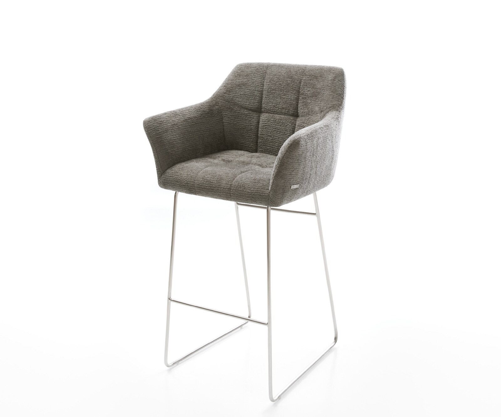 Barstoel Yulo-Flex Bouclé zacht Mud Sledeonderstel roestvrij staal Zilver 1