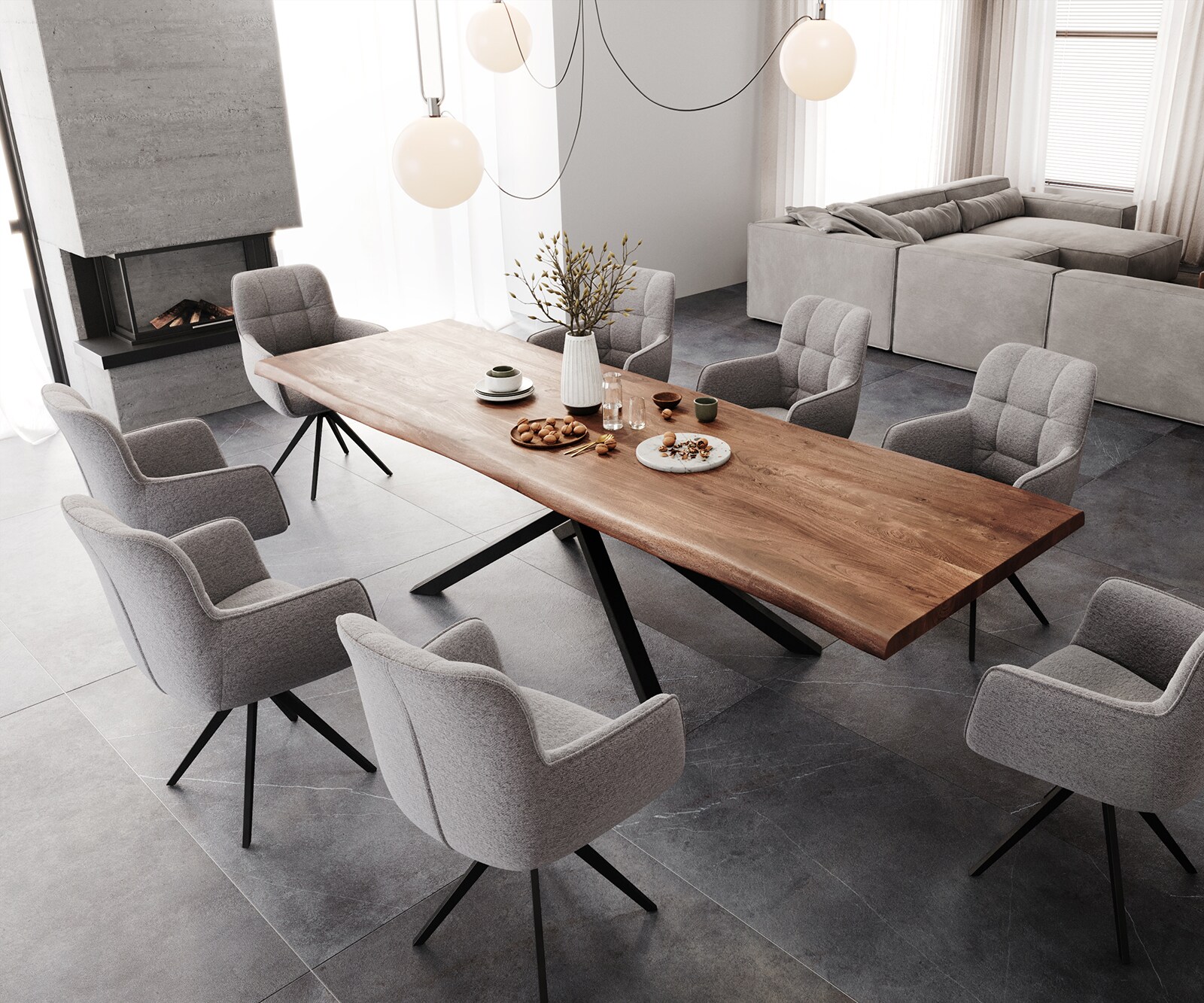 Eettafel Edge 300x100 XL acacia bruin Kreuzframe rechthoek zwart Live-Edge 6