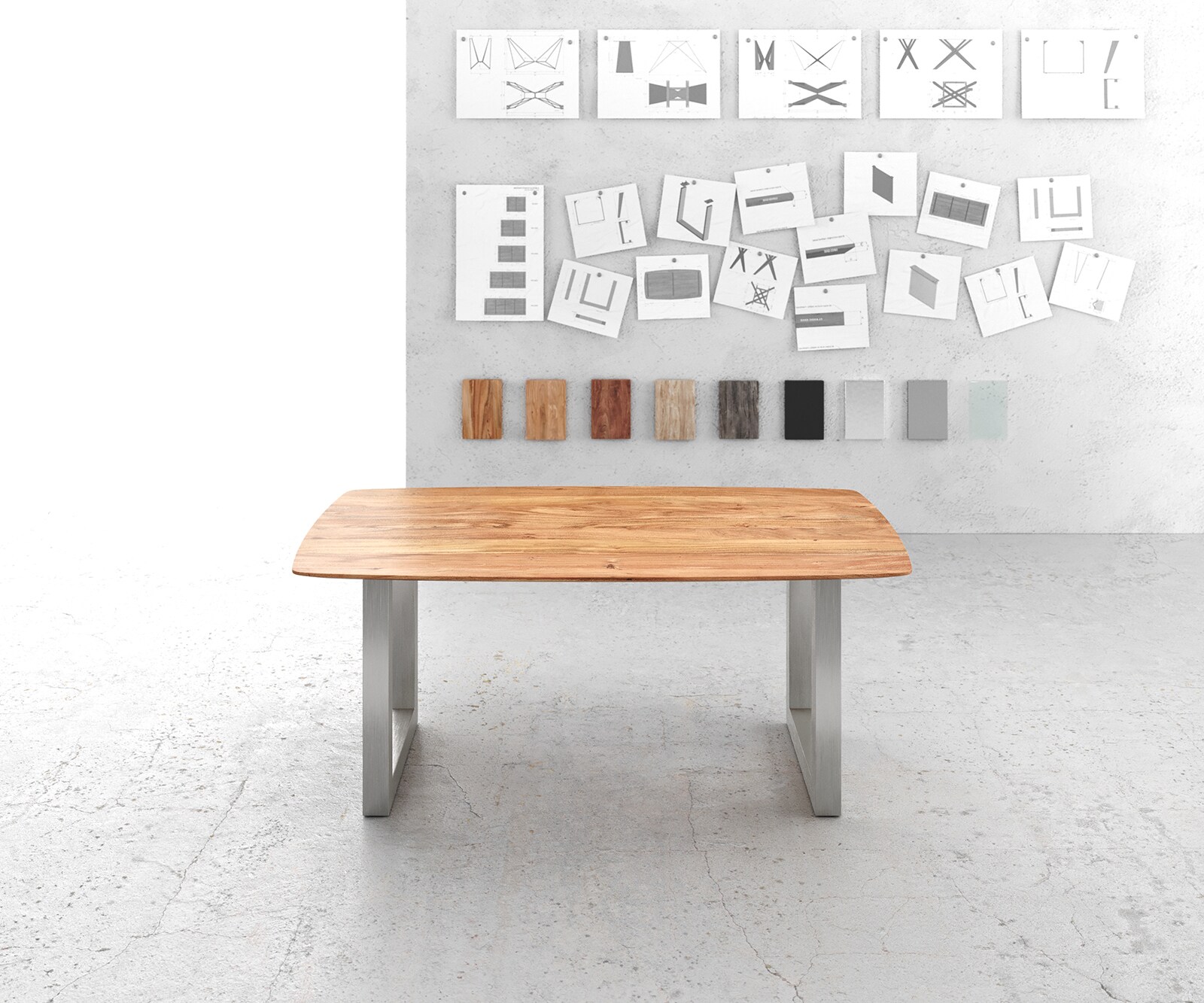 Eettafel Edge Boot 180x90 acacia natuur edelstaal breed Zwitserse rand 1 Eettafel Edge Boot 180x90 acacia natuur edelstaal breed Zwitserse rand 1