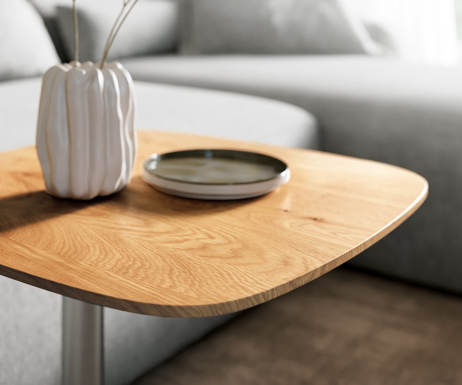 Bijzettafel Edge Boot 50x50 cm Eiken Naturel Zwitserse rand Eleny geborsteld roestvrij staal 4