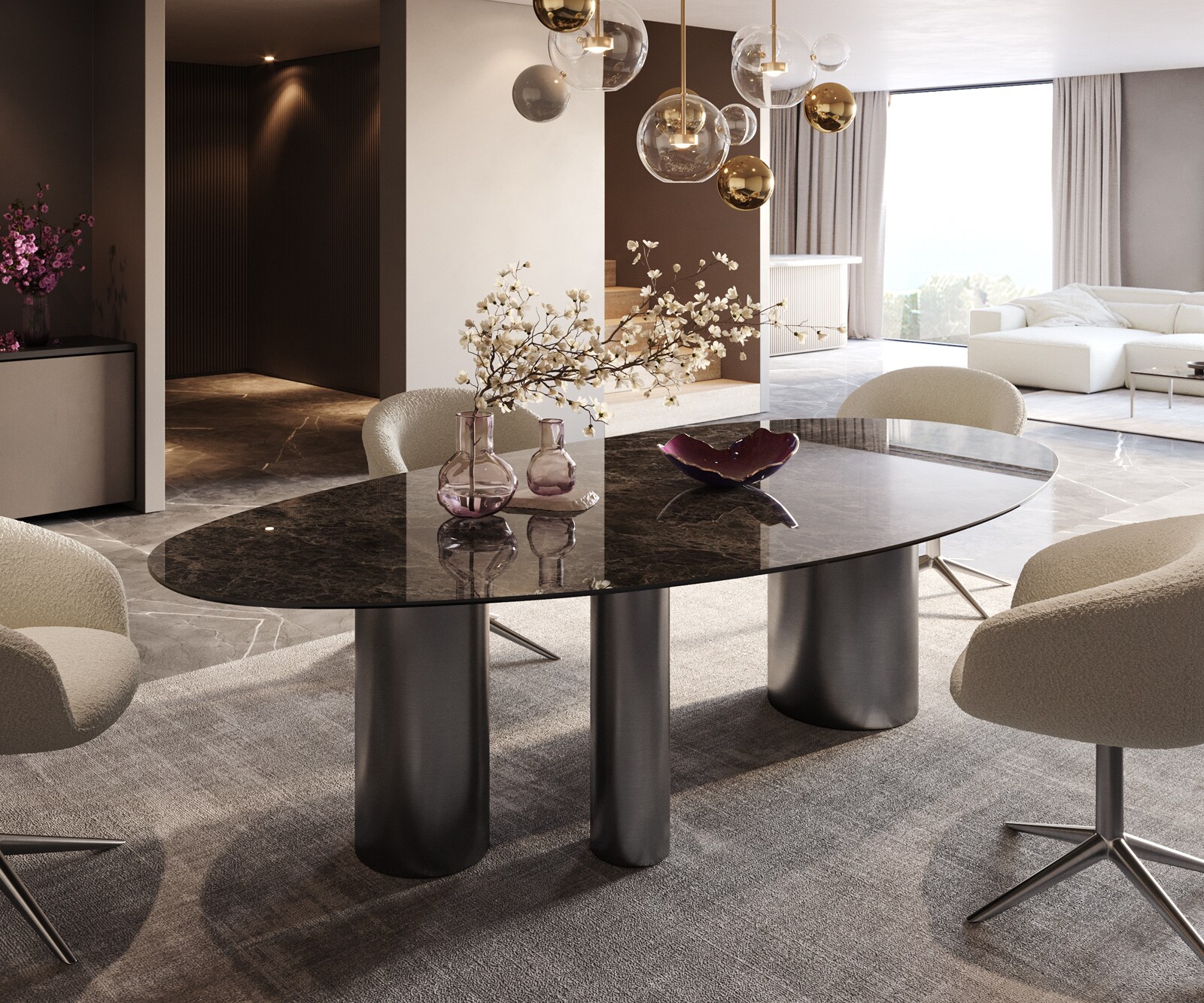 Eettafel Edge Ovaal Keramiek Emperador Extra Lucidato Donkerbruin 280x130 Troa Roestvrij staal Grafiet 1