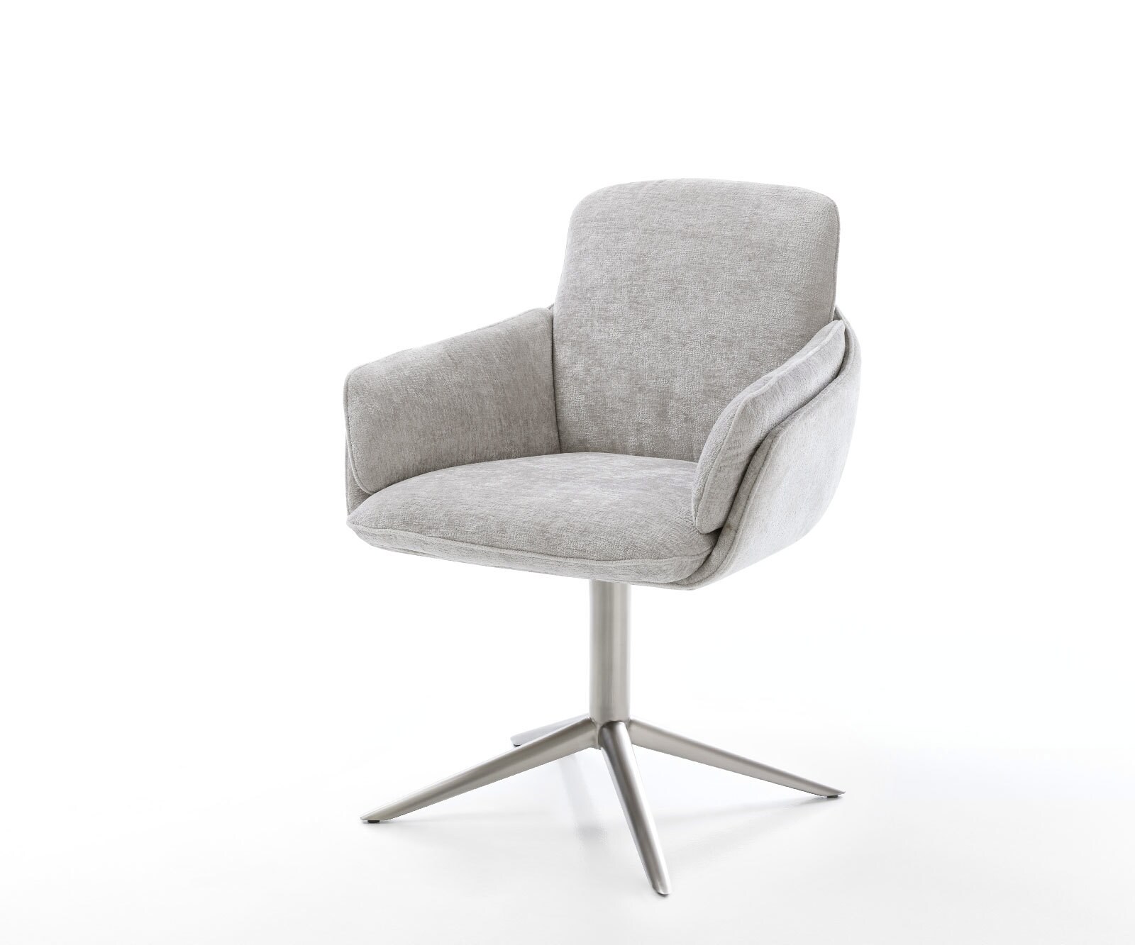 Draaistoel Luan-Flex met armleuning chenille zilver grijs kruispoot roestvrij staal 360° draaibaar rocker-functie 1