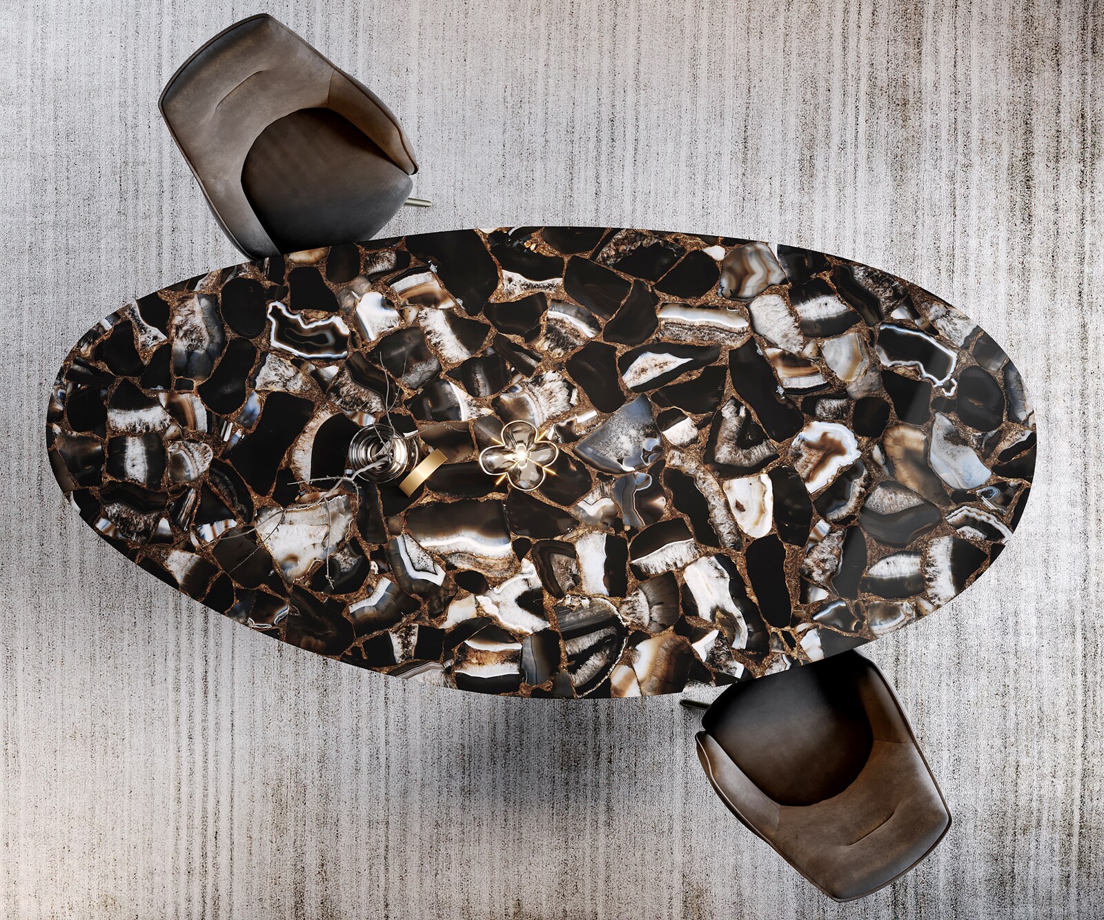Eettafel Edge Oval 280x130 keramiek Iris FMG Agatablack Troa metaaleffect afwerking titanium 7