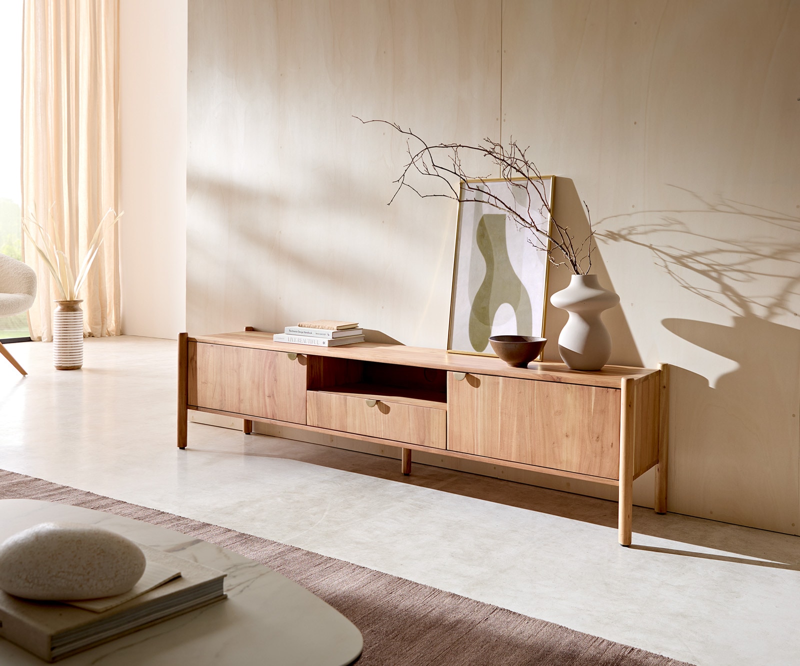 Tv-meubel Caius 175 cm acacia aura 2 deuren 1 lade 1 vak Tv-meubel Caius 175 cm acacia aura 2 deuren 1 lade 1 vak