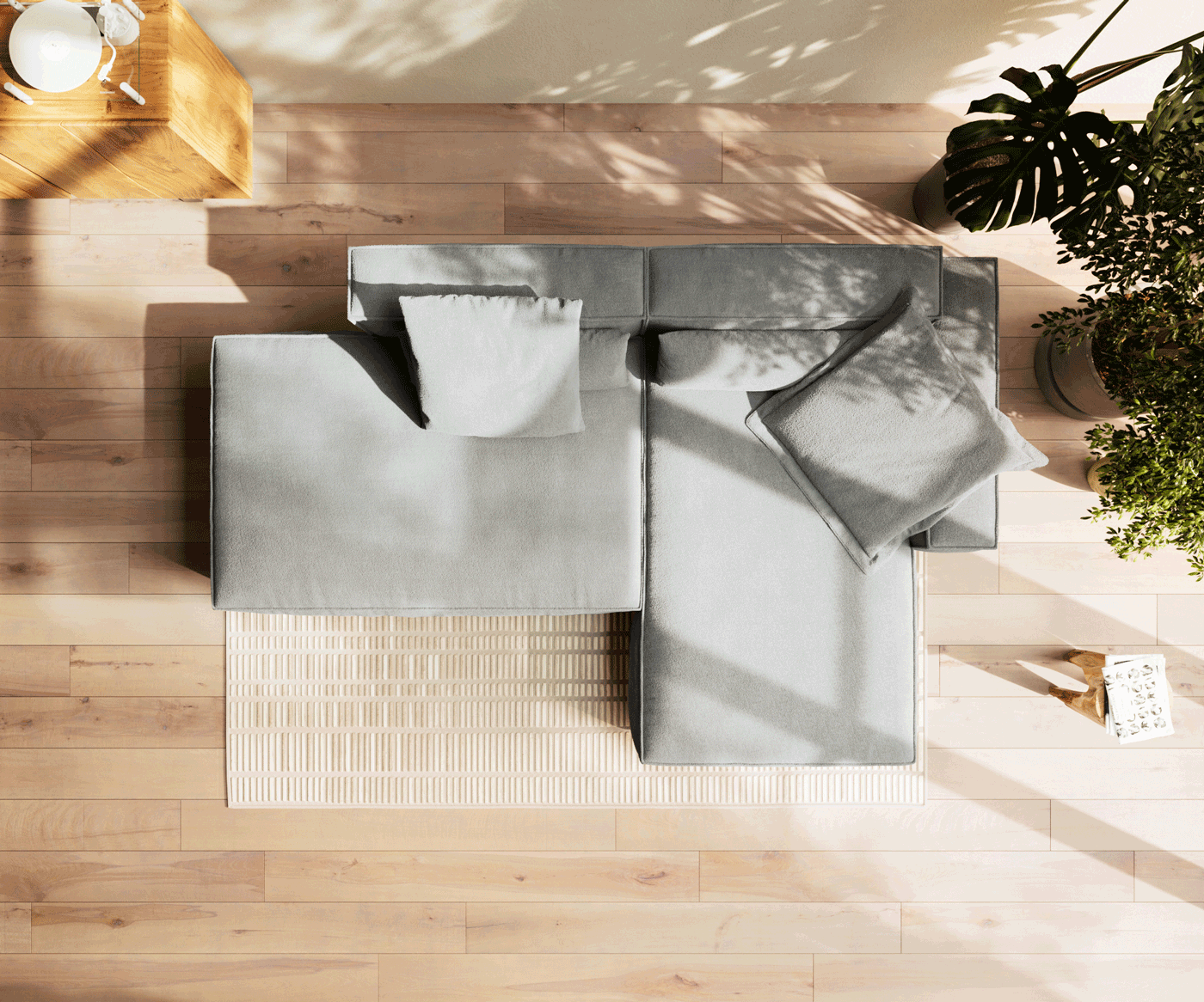 Hoekbank Freestyle 310x200 cm Zachte stof met structuur Grijs kedernaad 5