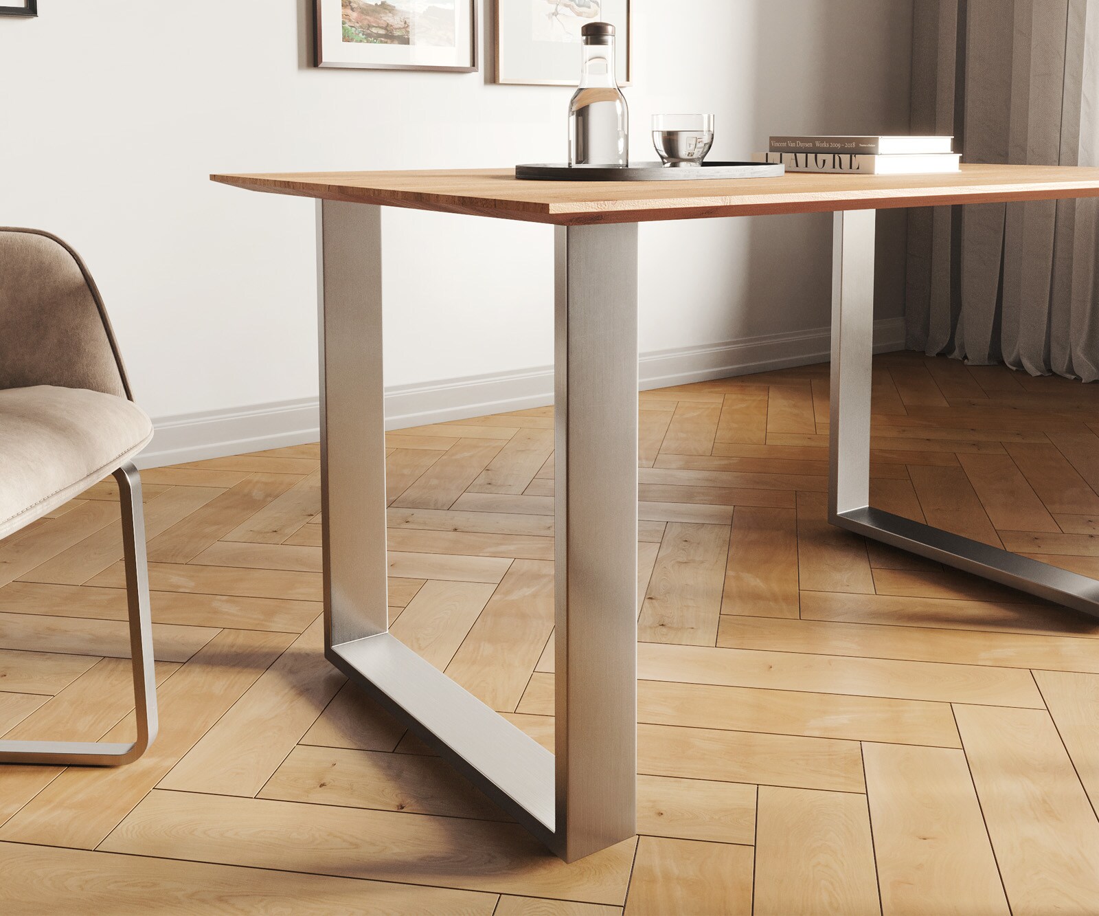 Eettafel Edge 140x90 acacia natuur roestvrijstaal smal Zwitserse rand 4 Eettafel Edge 140x90 acacia natuur roestvrijstaal smal Zwitserse rand 4