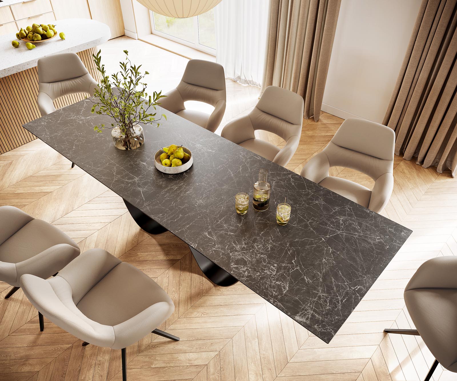 Eettafel Edge 300x100 Keramiek Laminam® Nero Greco Antraciet Infinity Metaal Zwart 4