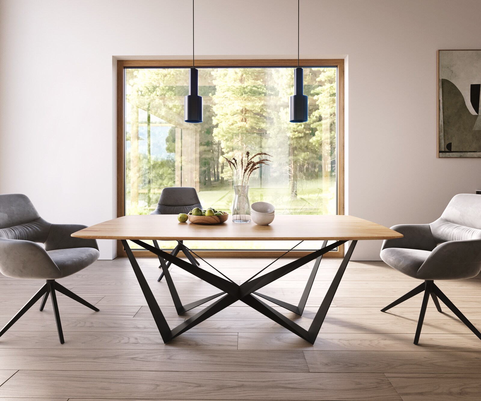 Eettafel Edge Boot 200x100x2,5-3 eiken natuur Spider staal  zwart  Schweizer Kante 5