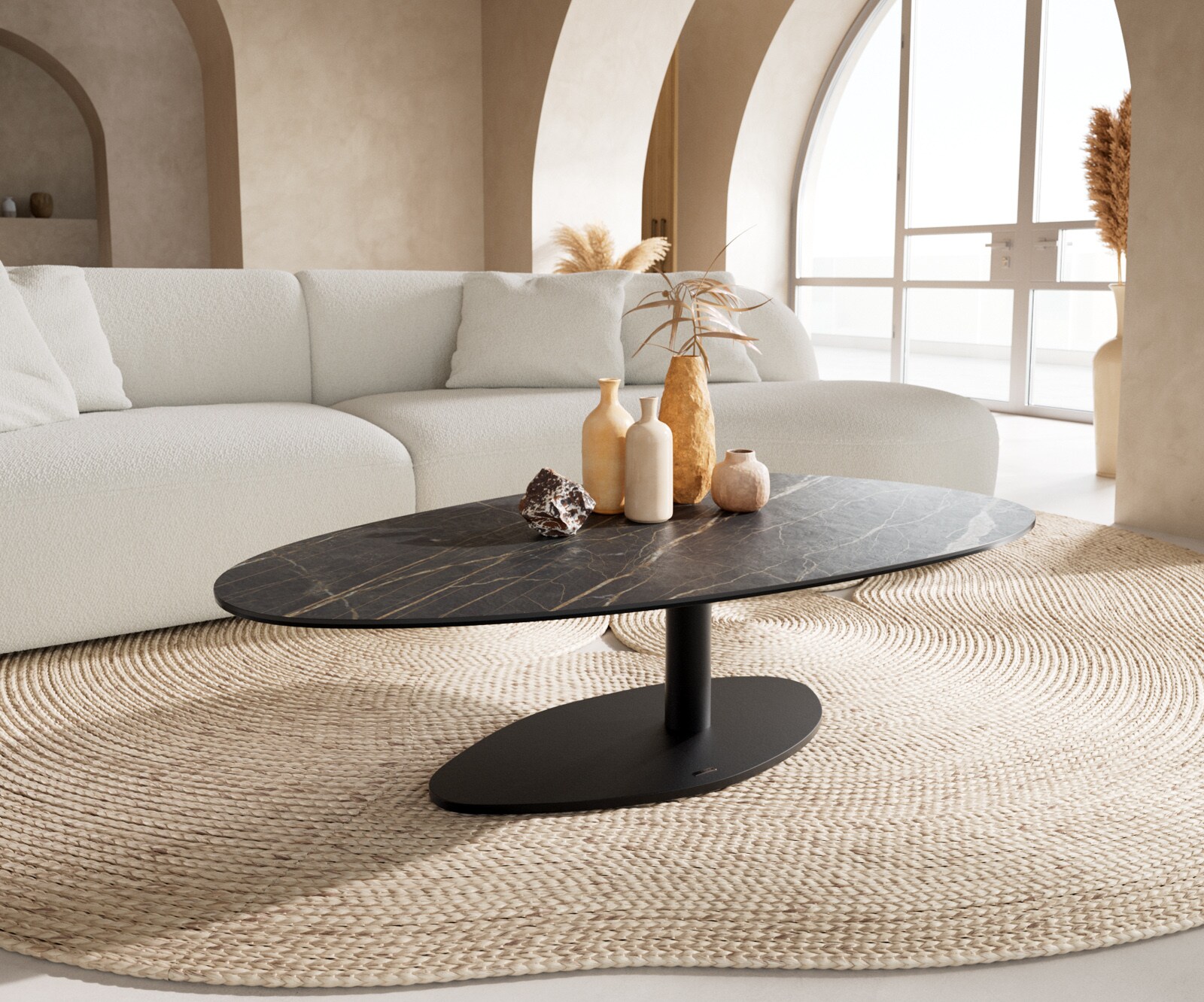 Salontafel Edge Oval 140x75 cm keramiek Laminam® Noir Desir bruin Vibany zwart metaal 1