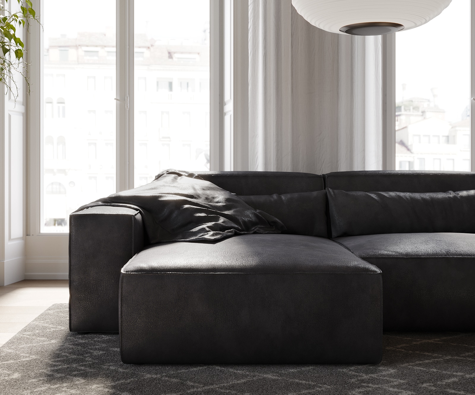 Hoekbank Sirpio 230x150 cm kunstleder vintage antraciet variabele rugleuning met kruk 5