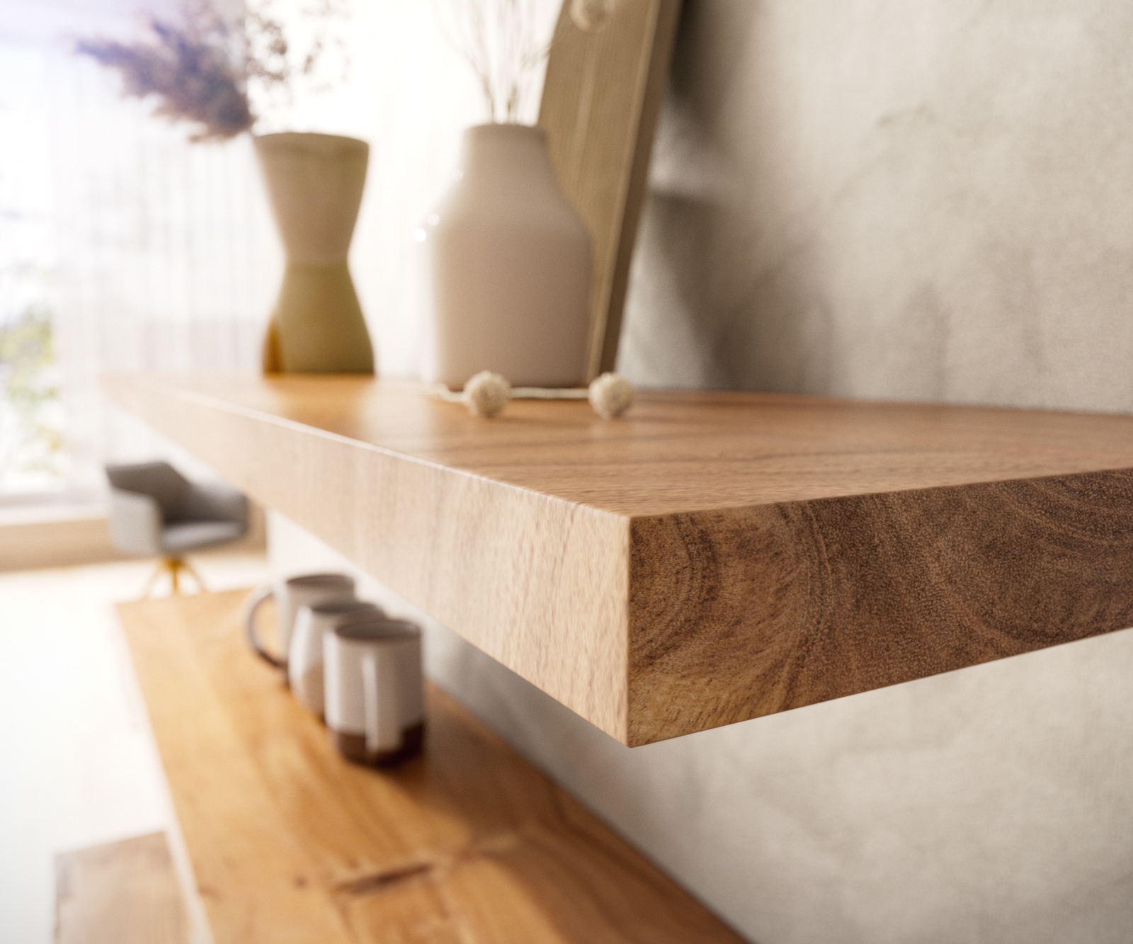 Wandrek 145 cm natuur acacia rechte rand massief 2 Wandrek 145 cm natuur acacia rechte rand massief 2