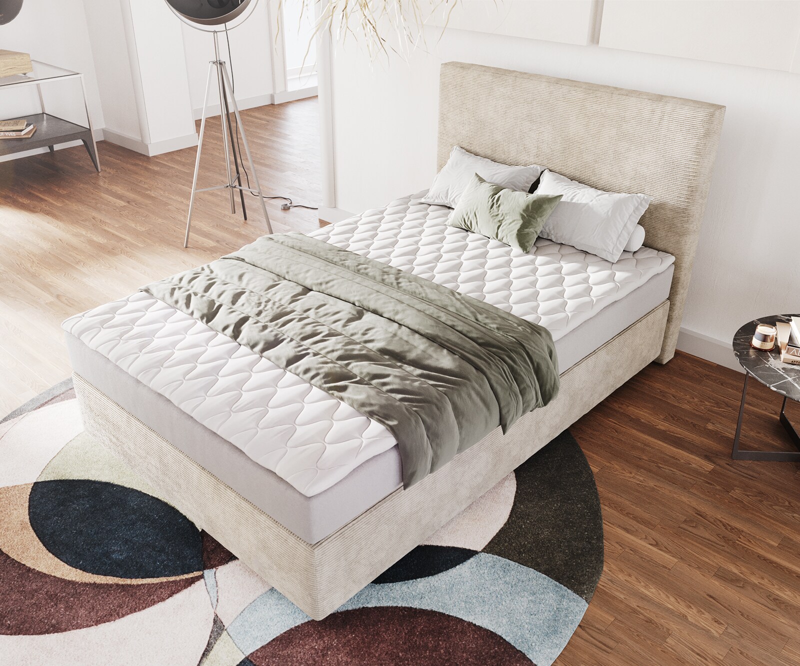 Boxspringbed Dream-Well 120x200 cm Cord Beige met Matras en Topper 3 Boxspringbed Dream-Well 120x200 cm Cord Beige met Matras en Topper 3
