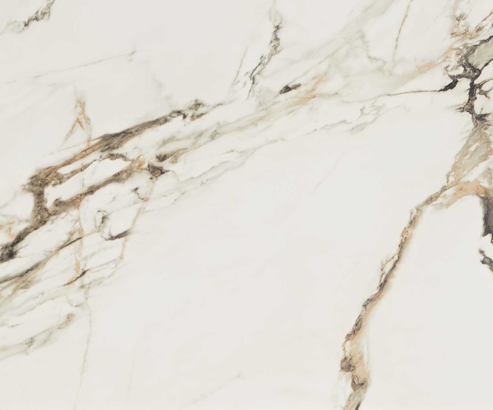 Eetkamertafel Edge 300x100 keramiek Calacatta Luxe wit-goud-grijs RVS schuin 2 Eetkamertafel Edge 300x100 keramiek Calacatta Luxe wit-goud-grijs RVS schuin 2