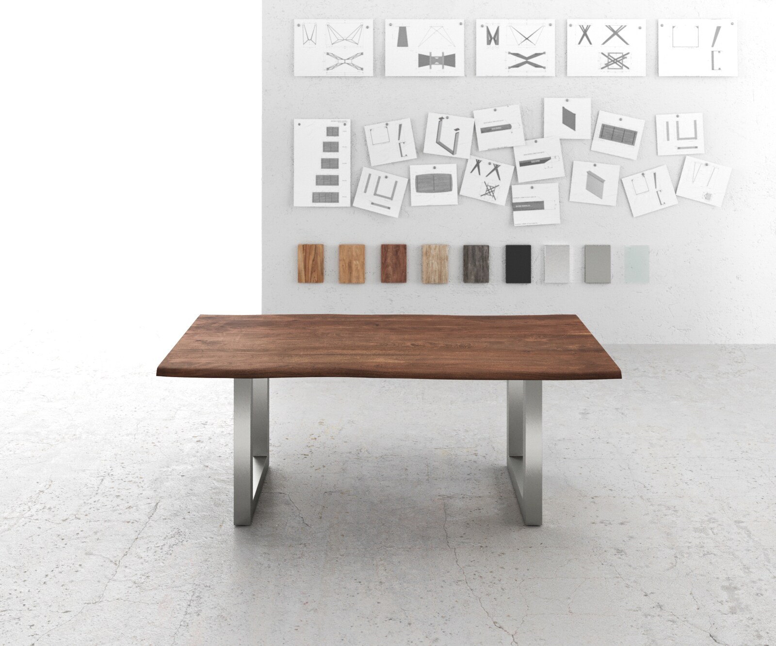 Eettafel Edge 200x100 acacia bruin roestvrijstaal breed Live-Edge 1