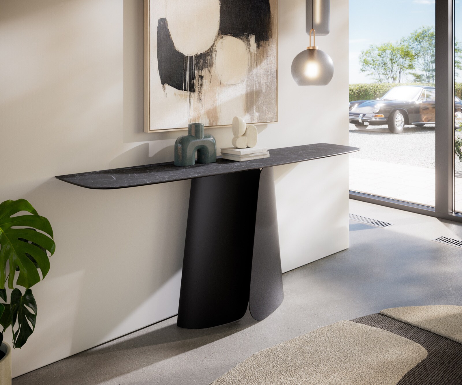 Consoletafel Edge Bootvorm 180x40 cm Keramiek Laminam® Nero Greco Anthrazit Livos Metaal Zwart 4