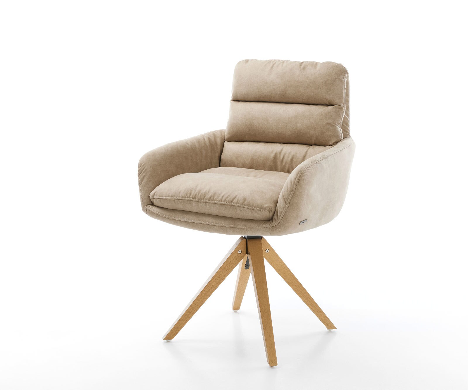 Eetkamerstoel Abelia-Flex met armleuning microvelours beige vintage houten frame hoekig natuur