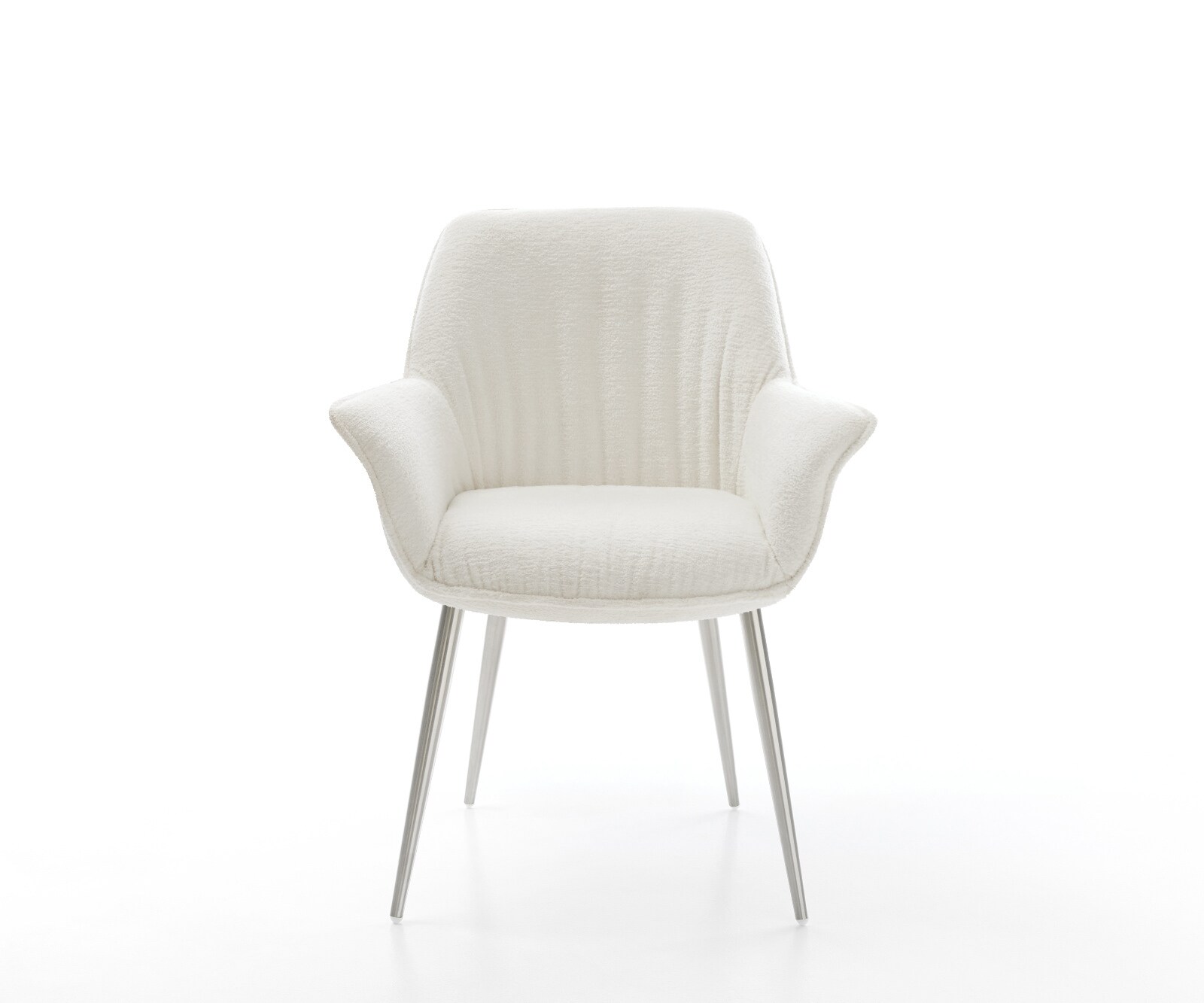 Eetkamerstoel Keila-Flex met armleuning bouclé zacht beige 4-poot conisch roestvrij staal 2