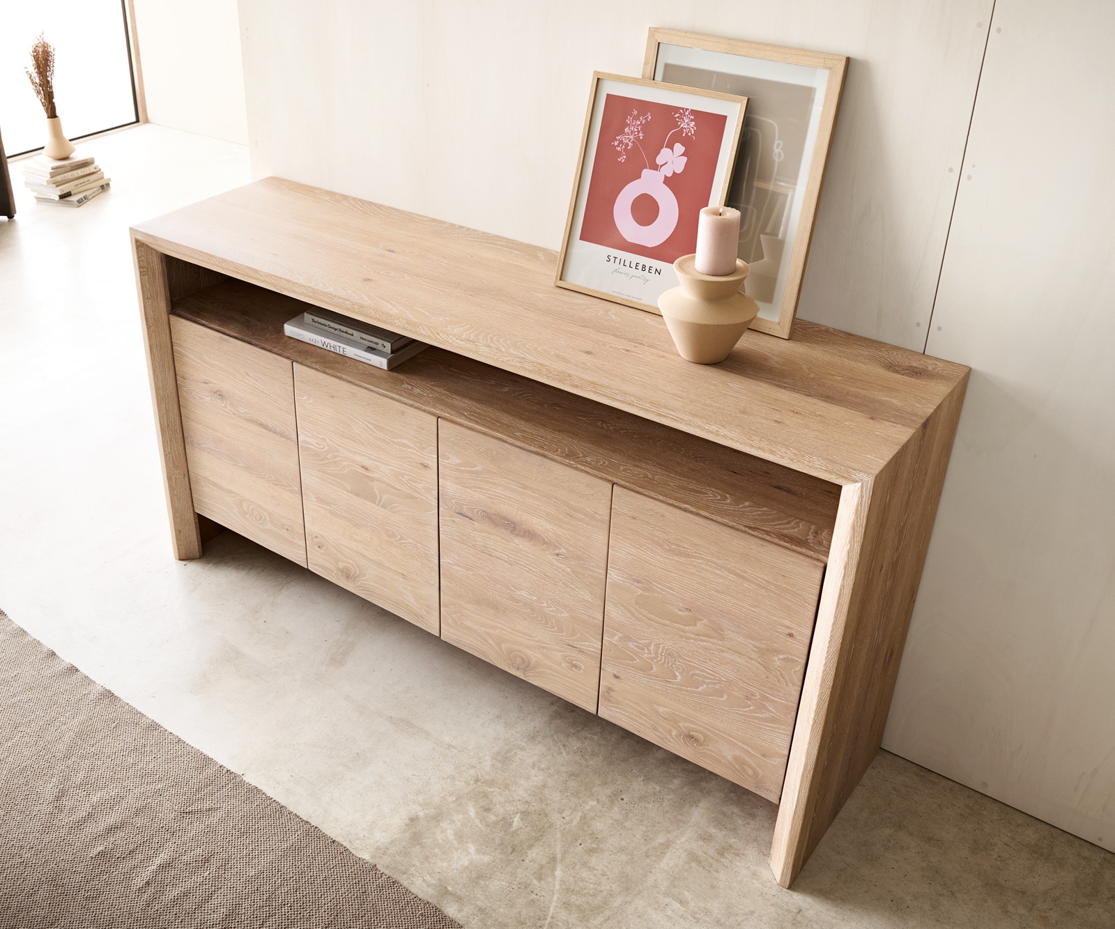 Dressoir Assuan 175 cm Gekalkte eik 4 deuren 1 vak 3 Dressoir Assuan 175 cm Gekalkte eik 4 deuren 1 vak 3