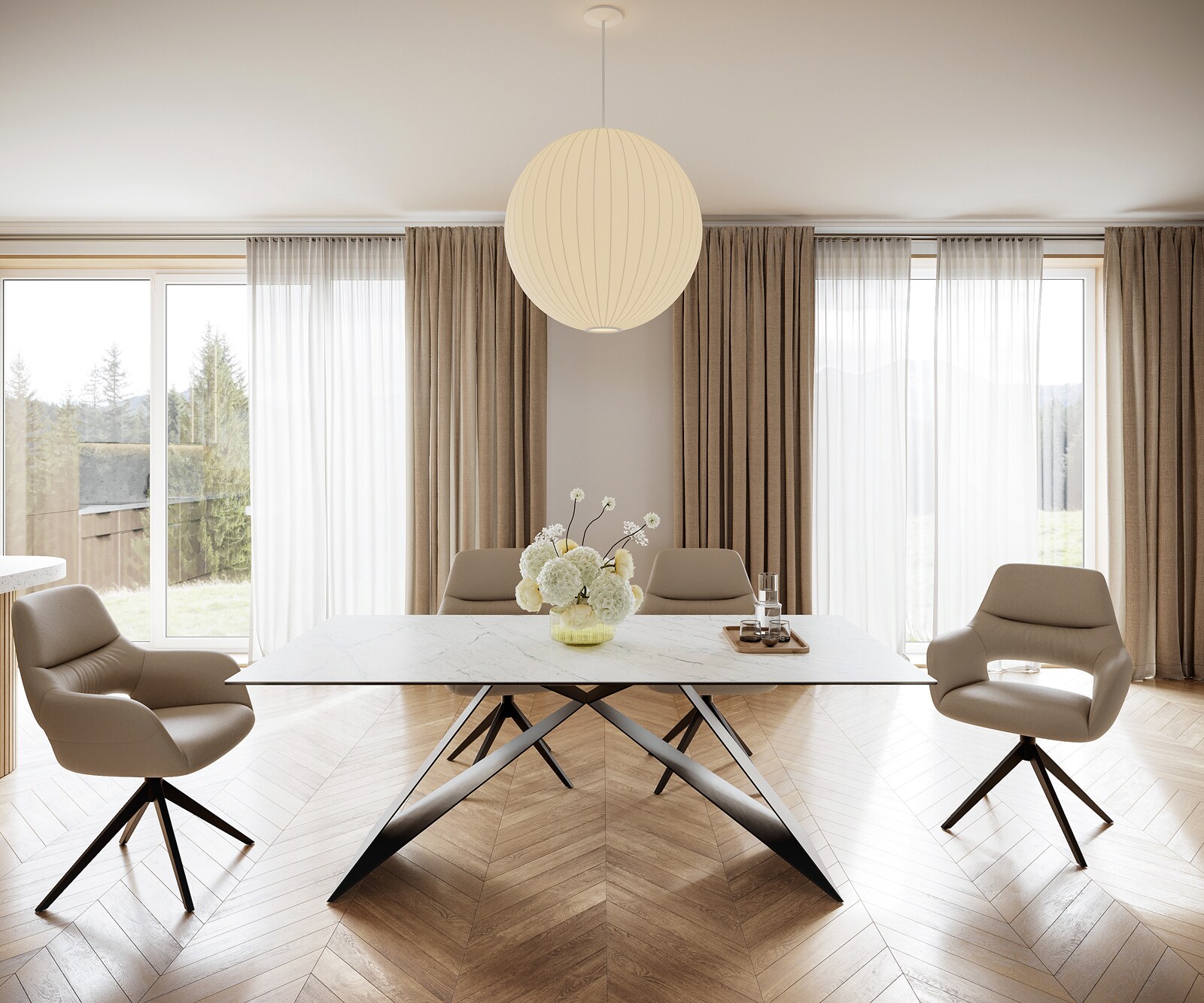 Eettafel Edge 200x100cm Laminam® keramiek wit V-middenpoot zwart 1