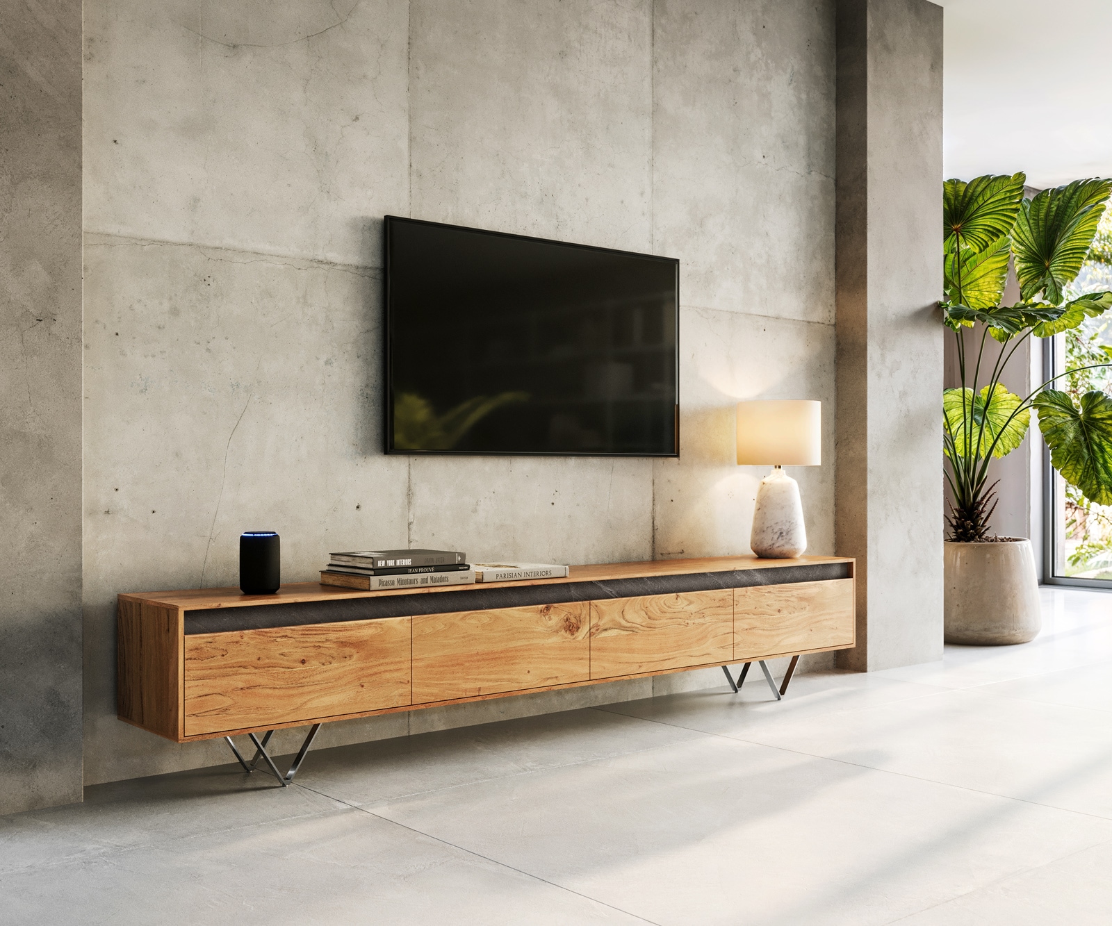 Tv-meubel Stonegrace 240 cm acacia natuur 4 deuren Tv-meubel Stonegrace 240 cm acacia natuur 4 deuren