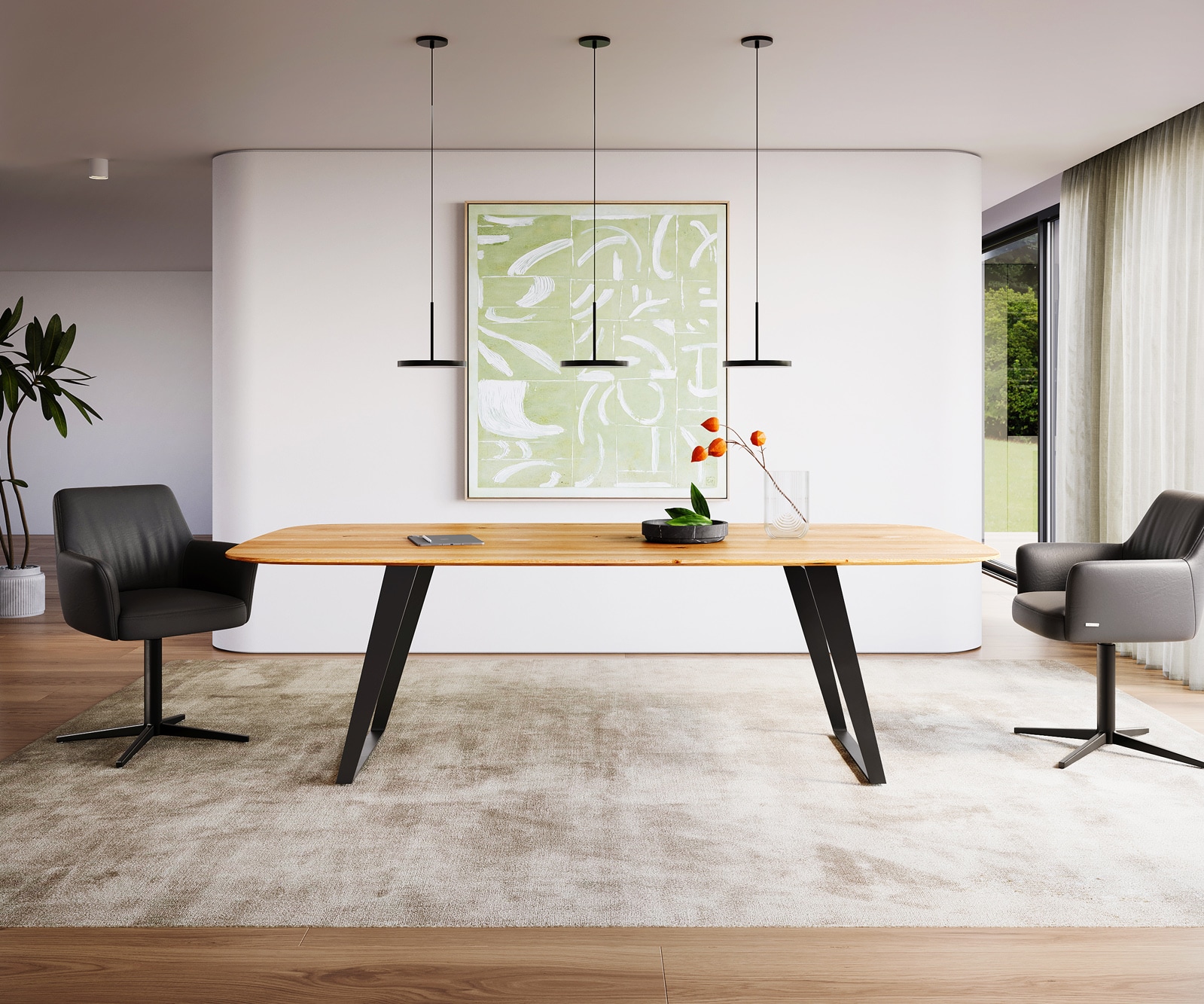 Eettafel Edge Boot 240x120x2,5-3 eiken natuur metaal schuin zwart Zwitserse rand 1 Eettafel Edge Boot 240x120x2,5-3 eiken natuur metaal schuin zwart Zwitserse rand 1