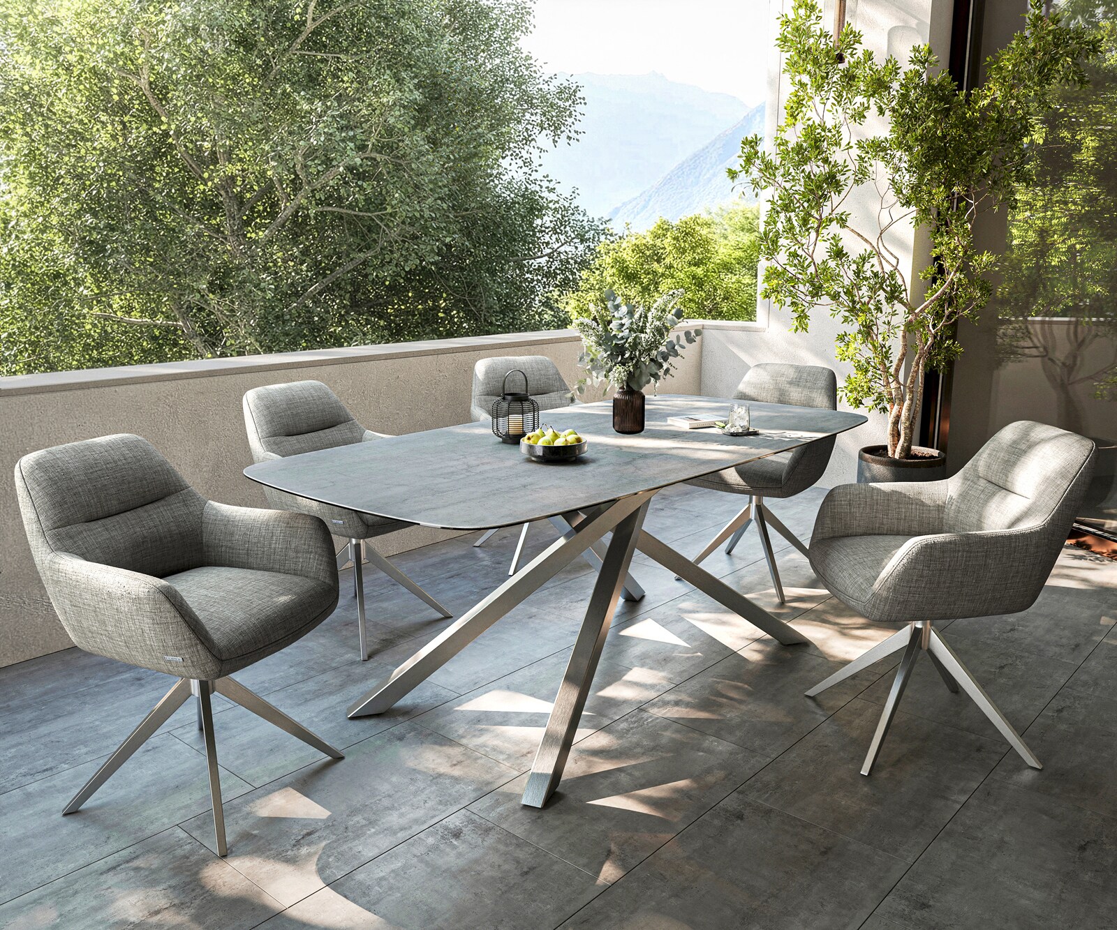 Outdoortafel Edge boot 200x100 cm keramiek beton grijs kruisframe rechthoekig roestvrij staal 7