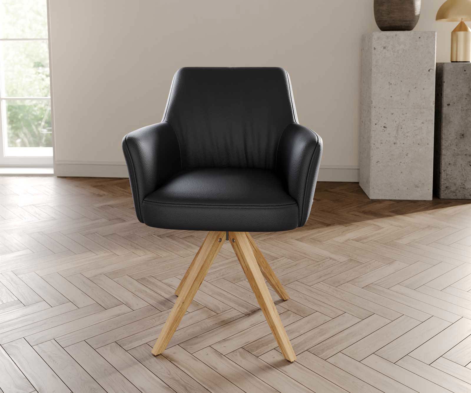 Draaistoel Xana-Flex met armleuning echt leer zwart houten frame hoekig natuur 180° draaibaar pocketveer kern 1