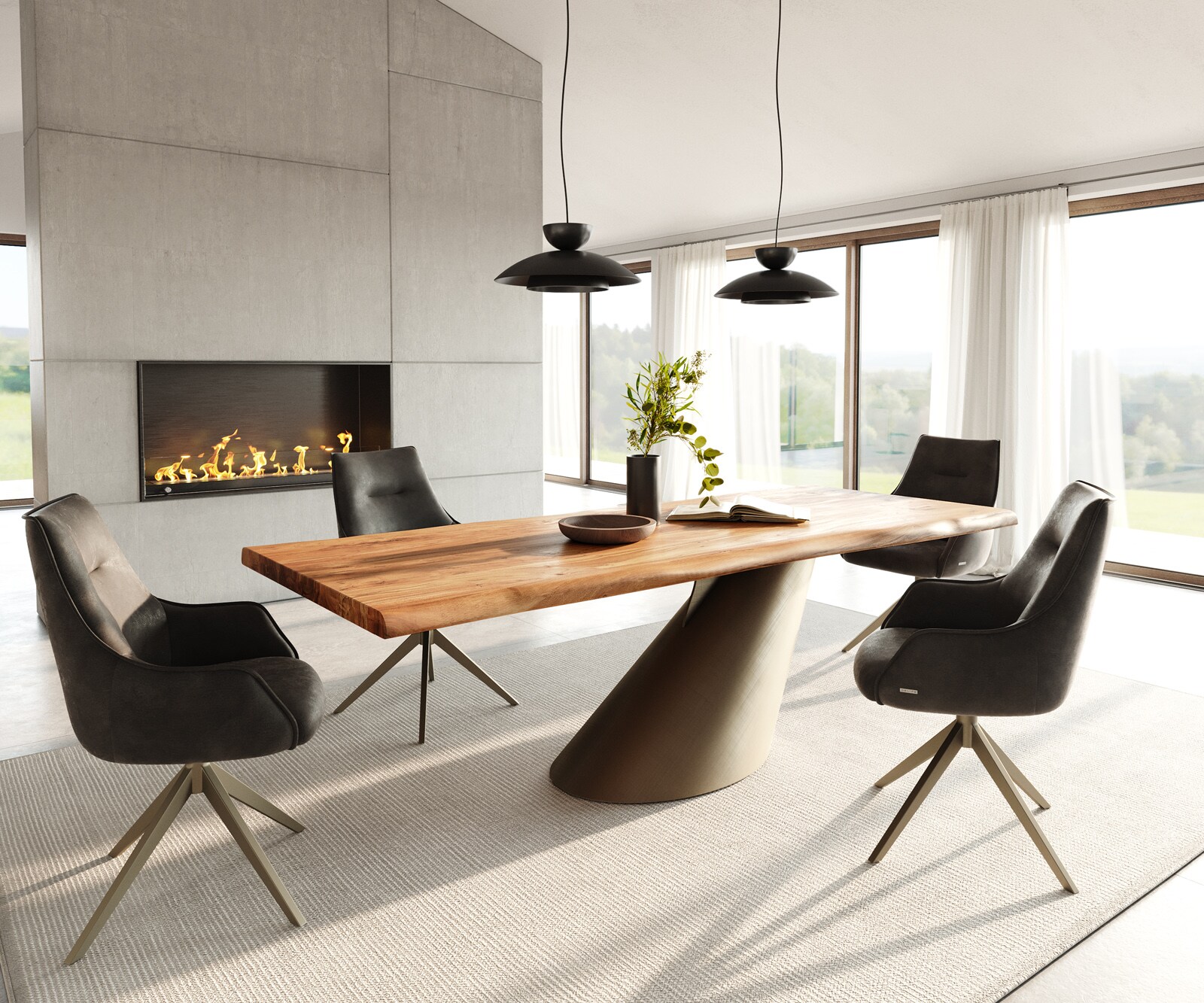 Eettafel Edge 240x100 acacia natuur Cono metaal goud Live-Edge 5