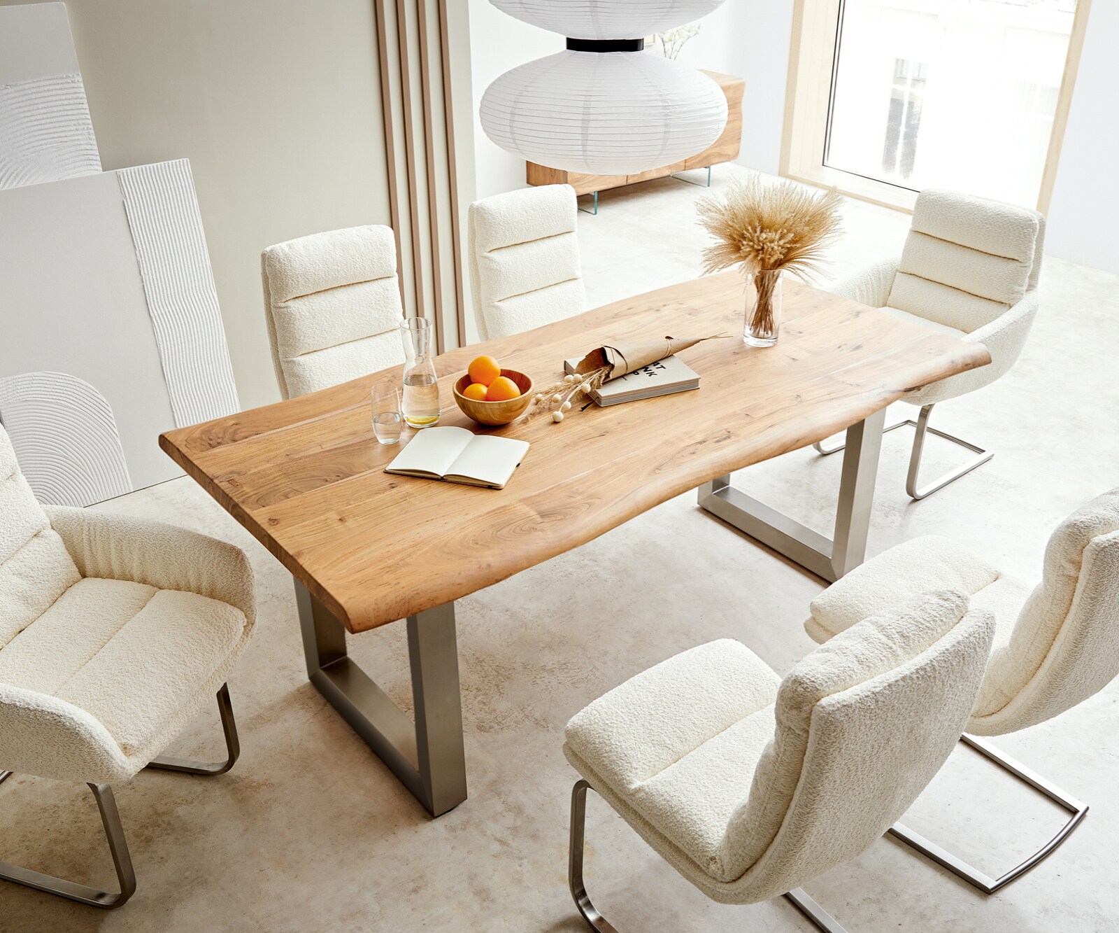 Eettafel Edge 180x90 XL acacia natuur roestvrijstaal breed Live-Edge 3
