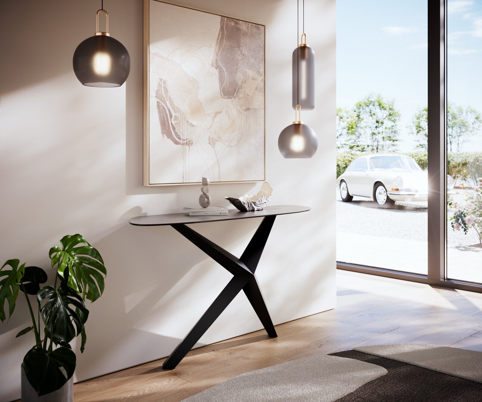 Consoletafel Edge Organisch 140x40 cm Keramiek Beton Grijs Zentharo Metaal Zwart 7