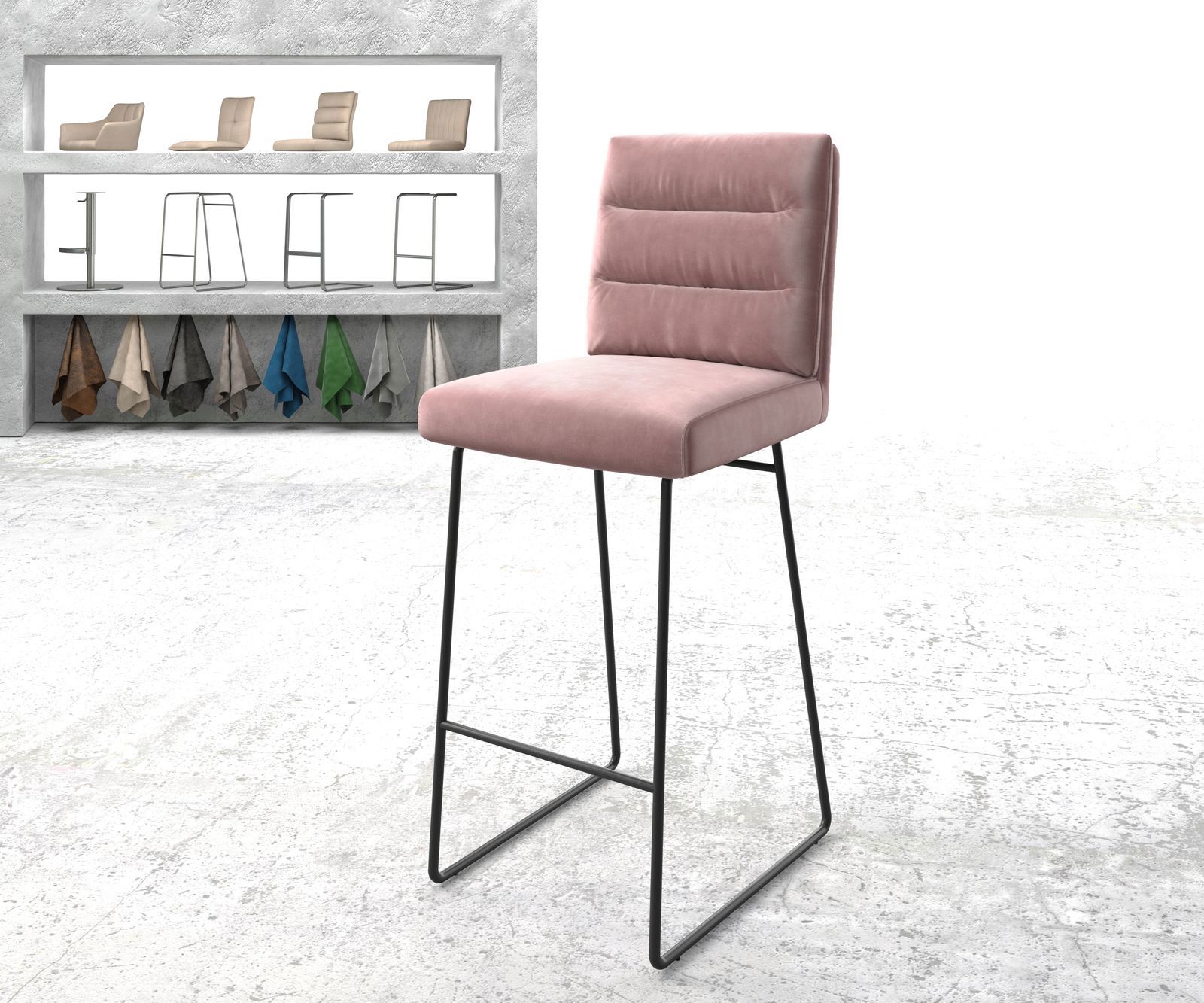 Barstoel Pela-Flex fluweel rosé slipframe metaal