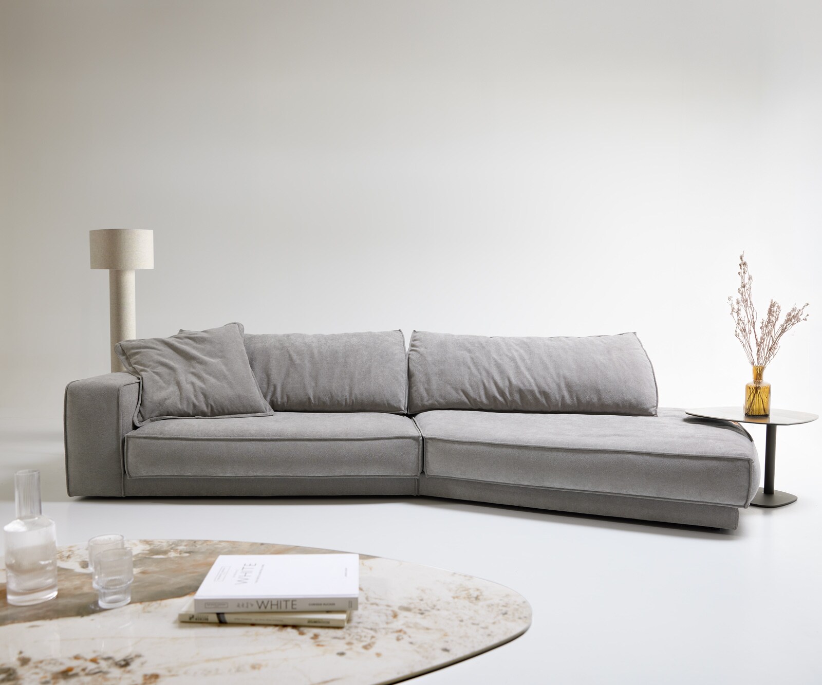 Big- Sofa Snoosh 400x150 cm vlakgeweven grijs Recamiere rechts 3