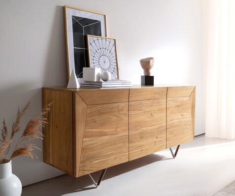 Dressoir Kayu 145x40x70 cm acacia natuur 3 deuren V-poot