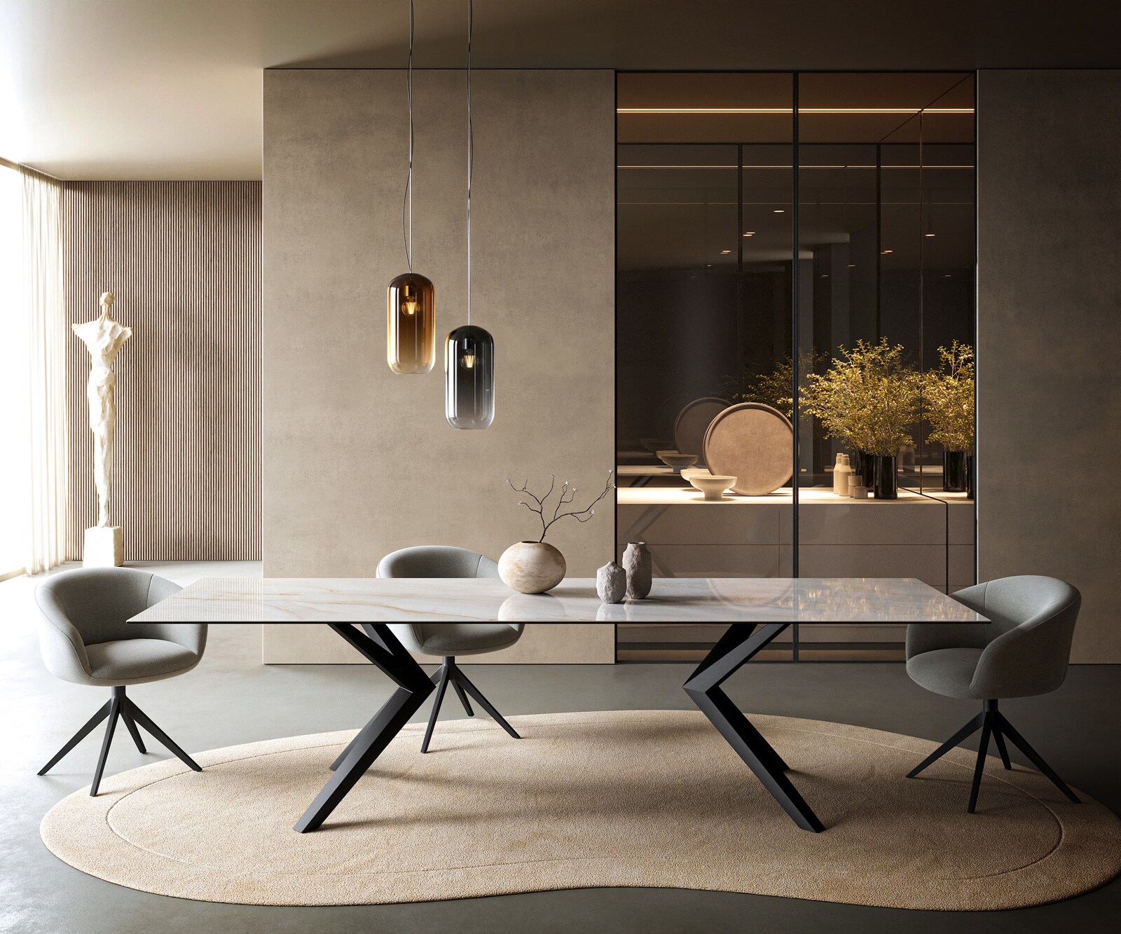 Eettafel Edge 300x100 cm keramiek Onyx Pearl Zenthara hoekig metaal zwart 1