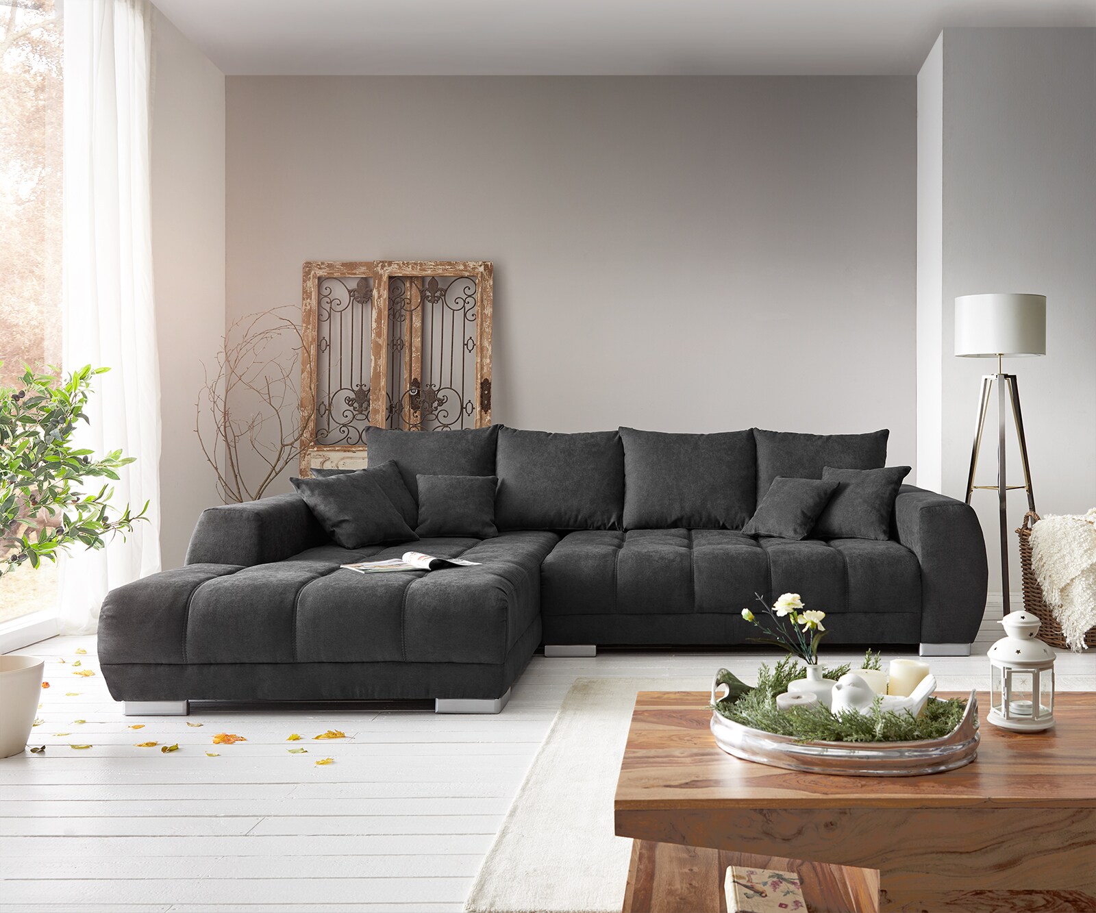 Hoekbank Josea 300x220 cm microvezel zwart Recamiere links 1