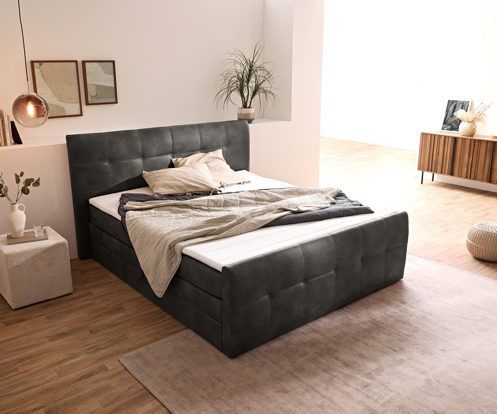 Boxspring-bed Amarillo 180x200 cm antraciet met Topper 3 Boxspring-bed Amarillo 180x200 cm antraciet met Topper 3