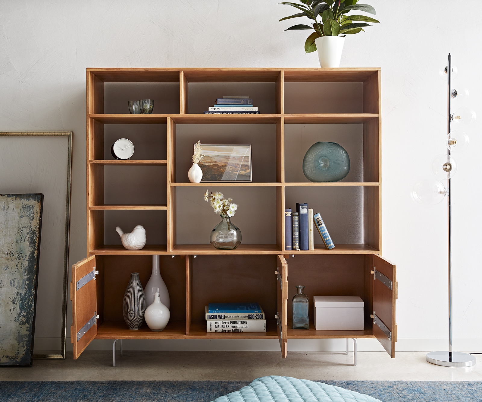 Boekenkast Fevo 150x150 cm acacia bruin 3 deuren L-poot 2 Boekenkast Fevo 150x150 cm acacia bruin 3 deuren L-poot 2