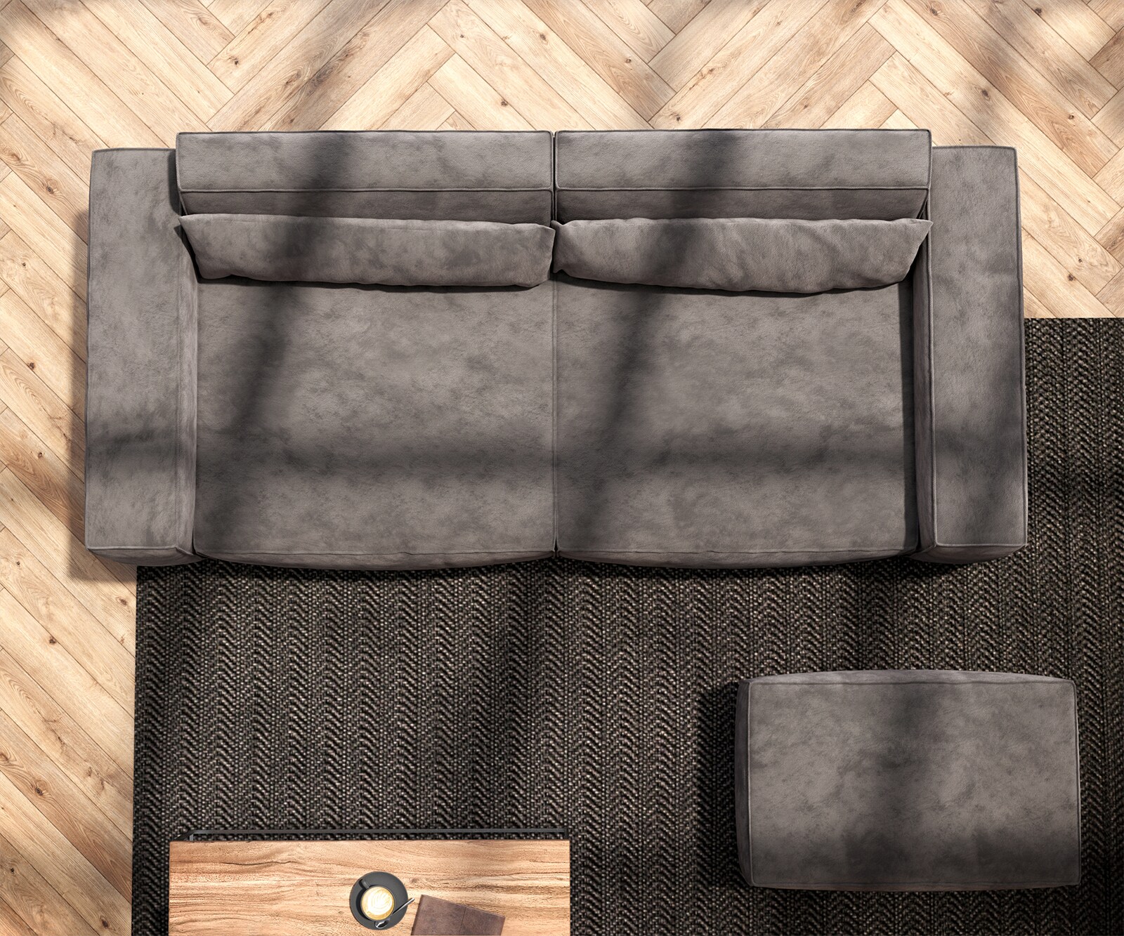 Grote bank Sirpio 230x95 cm microvezel kaki bruin met kruk 5