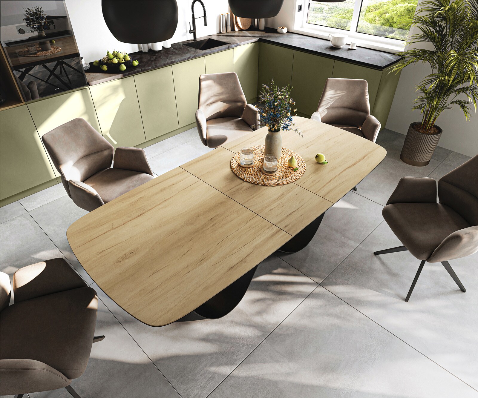 Eettafel Edge Boot 180-220x100 cm Keramiek Laminam® Sabbia Eichefarbig Infinity Metaal Zwart uitschuifbaar 4