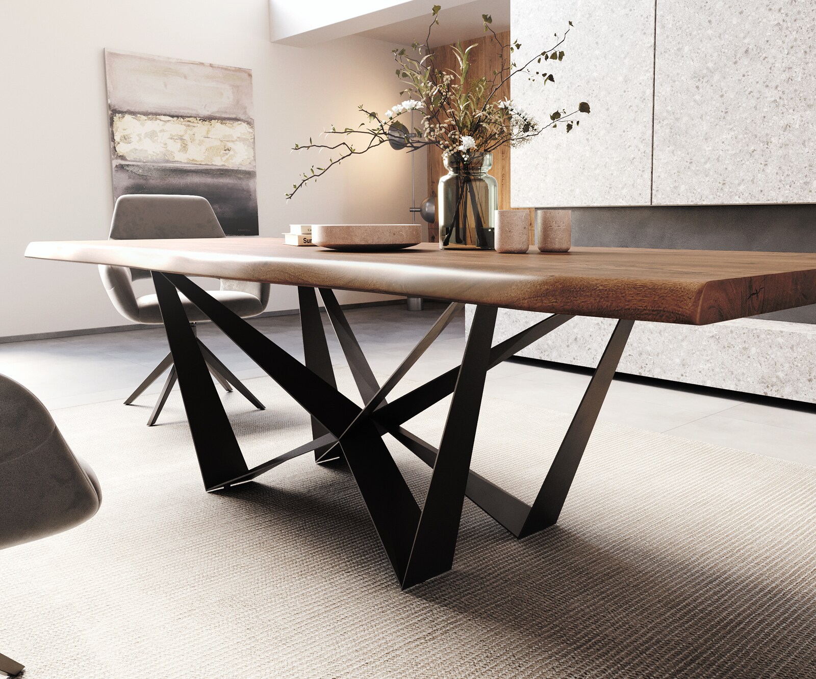 Eettafel Edge 260x100 XL acacia bruin  Spider staal  zwart  Live-Edge 5