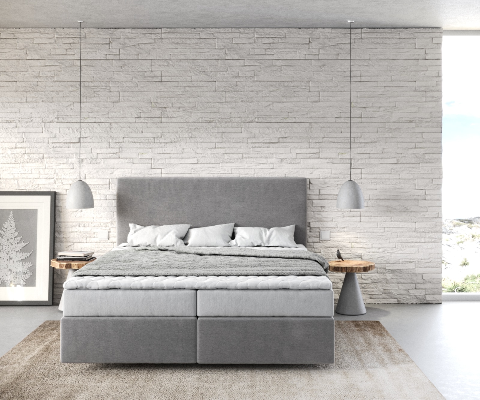 Boxspringbed Dream-Well 160x200 cm grijs microvezel stof 1 Boxspringbed Dream-Well 160x200 cm grijs microvezel stof 1