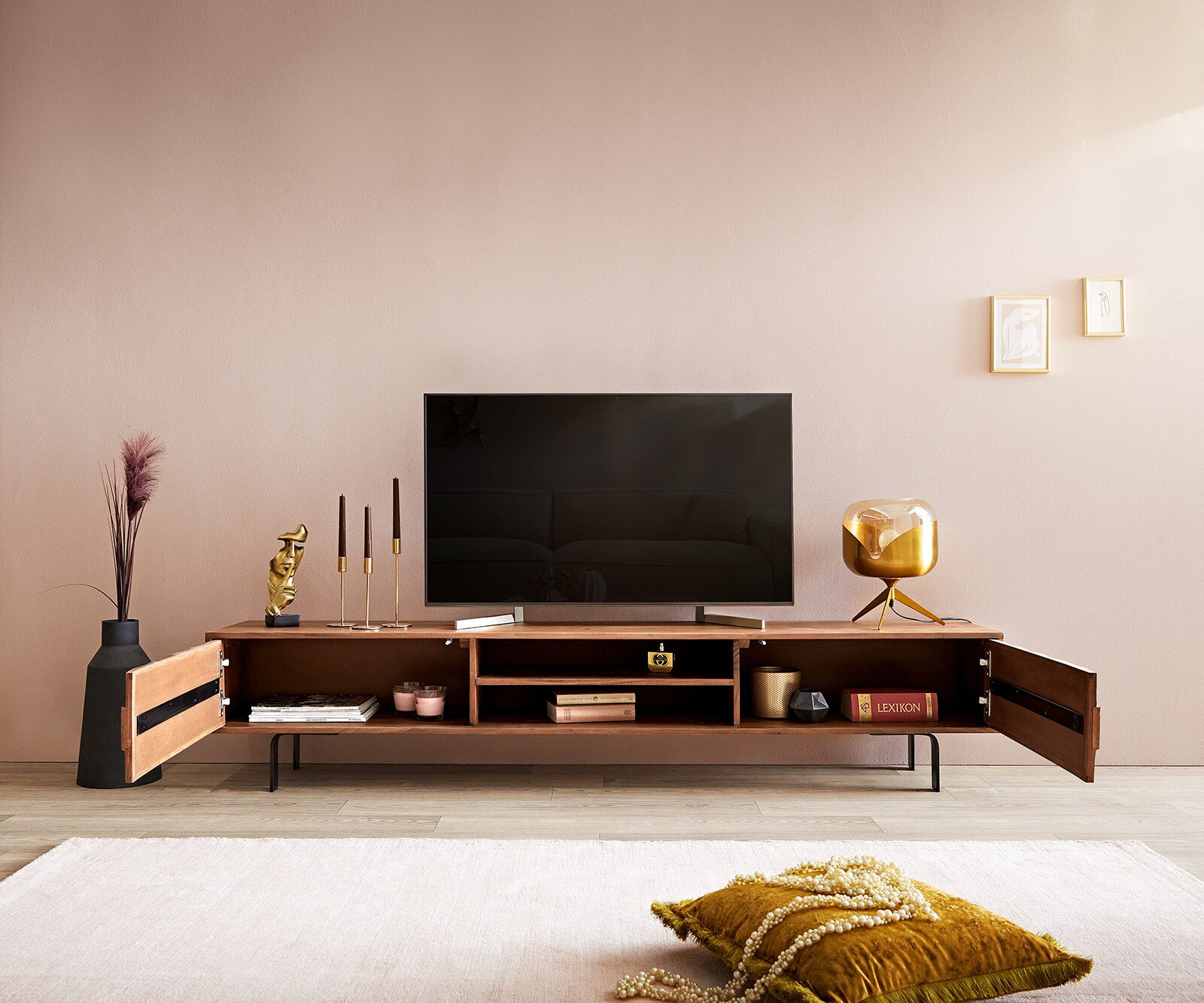 Tv-meubel Fevo 200 cm acacia bruin 2 deuren L-poot 3