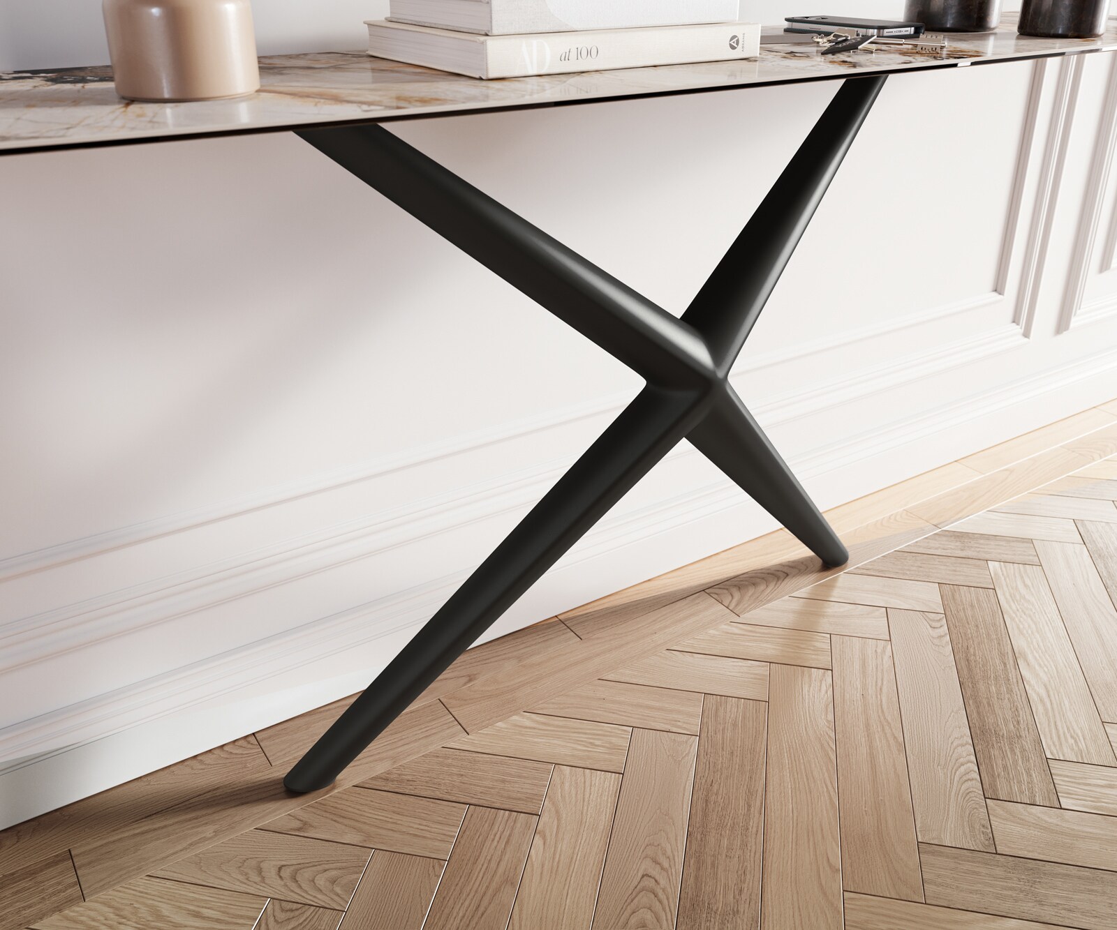 Consoletafel Edge Bootvorm 180x40 cm Keramiek Patagonia Poliert Estelo Metaal Zwart 6
